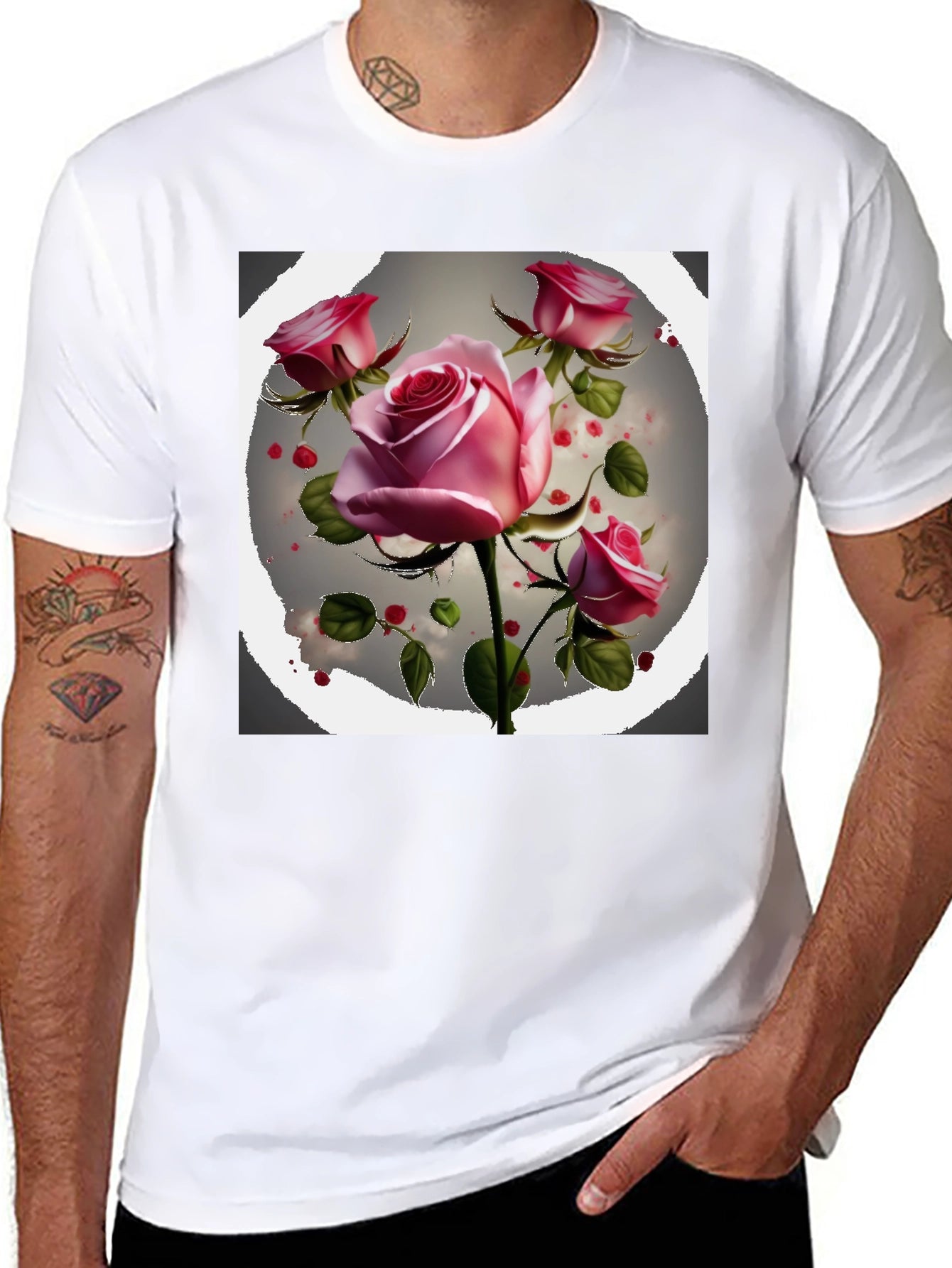 Floral Rose Graphic Tee - Stylish Black T-Shirt
