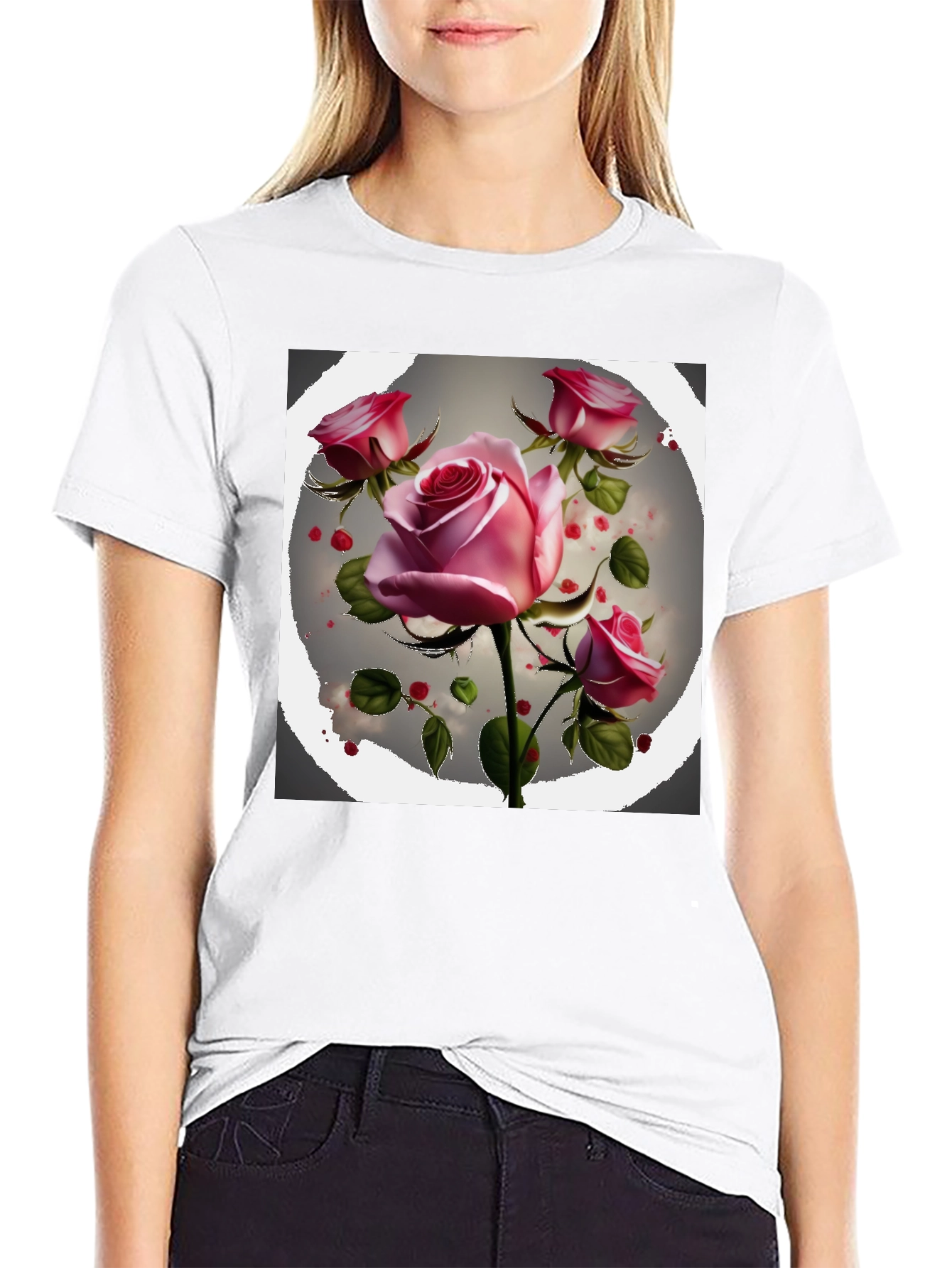 Floral Rose Graphic Tee - Stylish Black T-Shirt