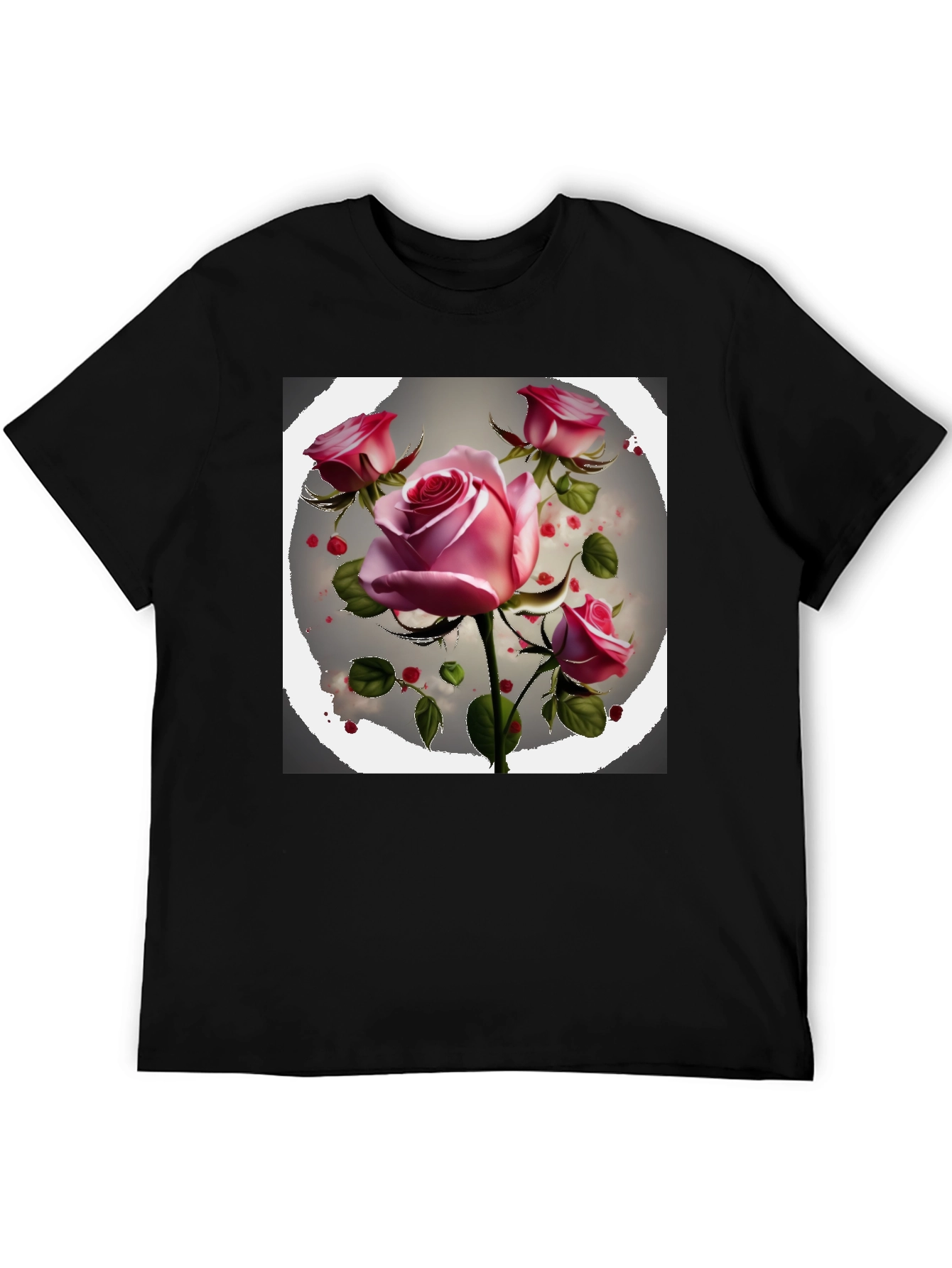 Floral Rose Graphic Tee - Stylish Black T-Shirt