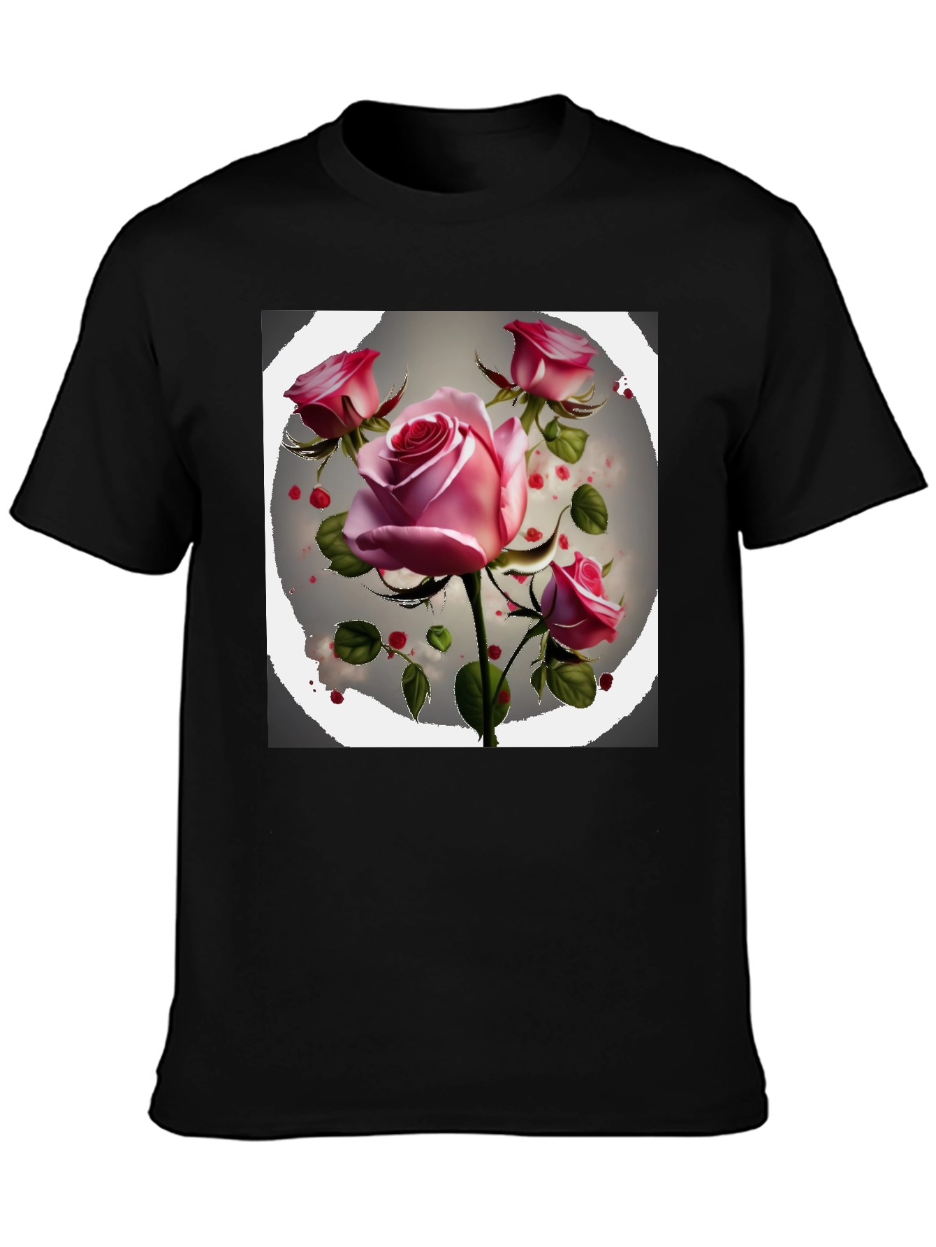 Floral Rose Graphic Tee - Stylish Black T-Shirt
