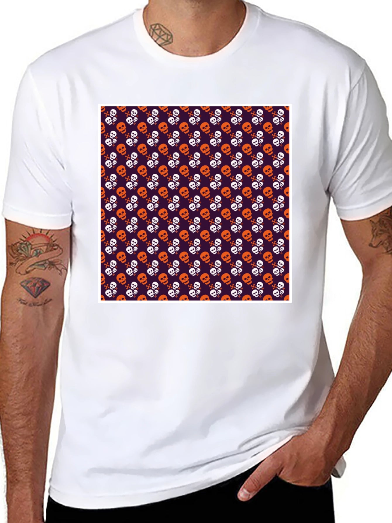 Skull Pattern T-Shirt - Halloween Style