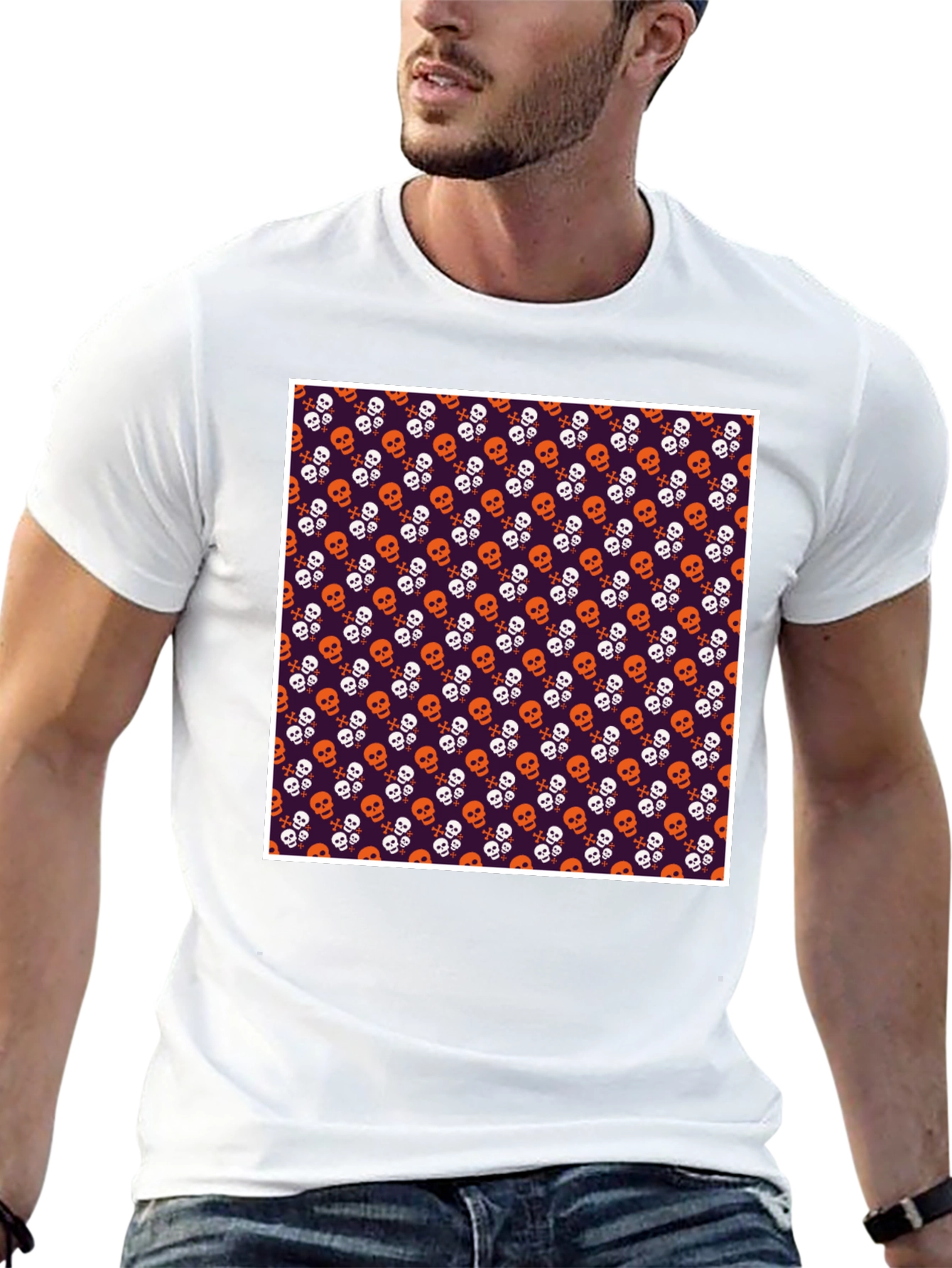 Skull Pattern T-Shirt - Halloween Style