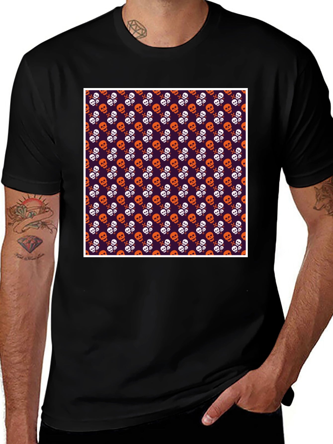 Skull Pattern T-Shirt - Halloween Style