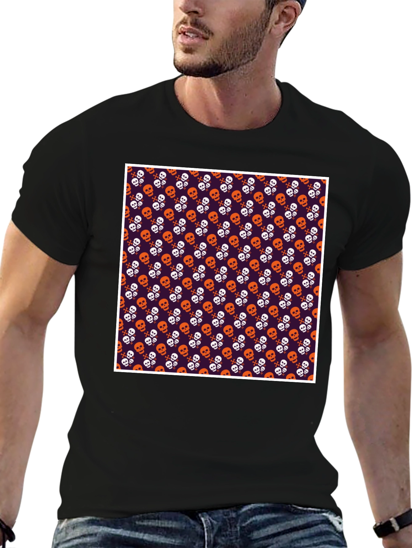 Skull Pattern T-Shirt - Halloween Style