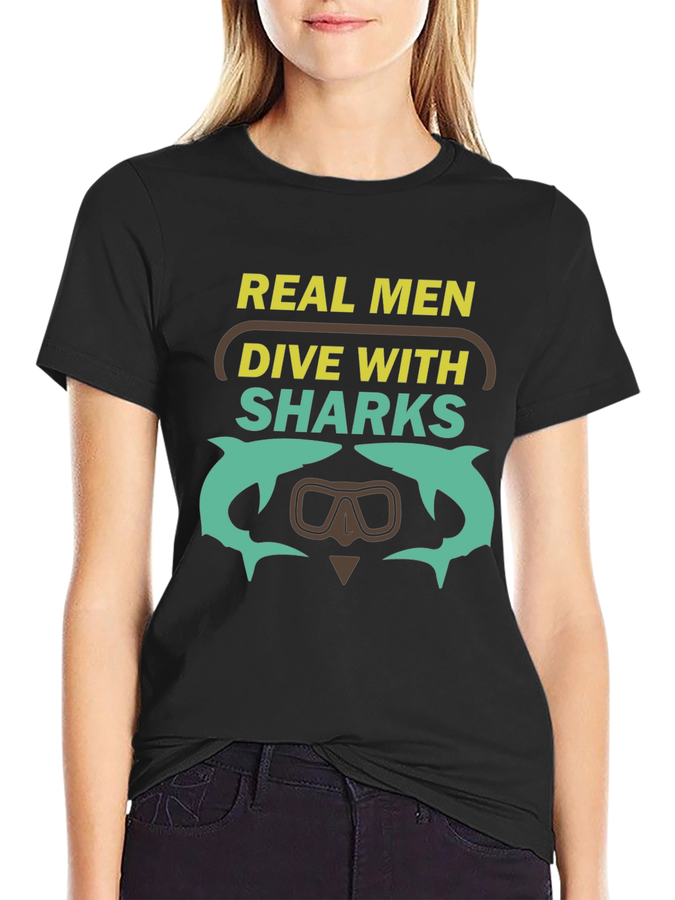 Real Men Dive With Sharks Graphic T-Shirt