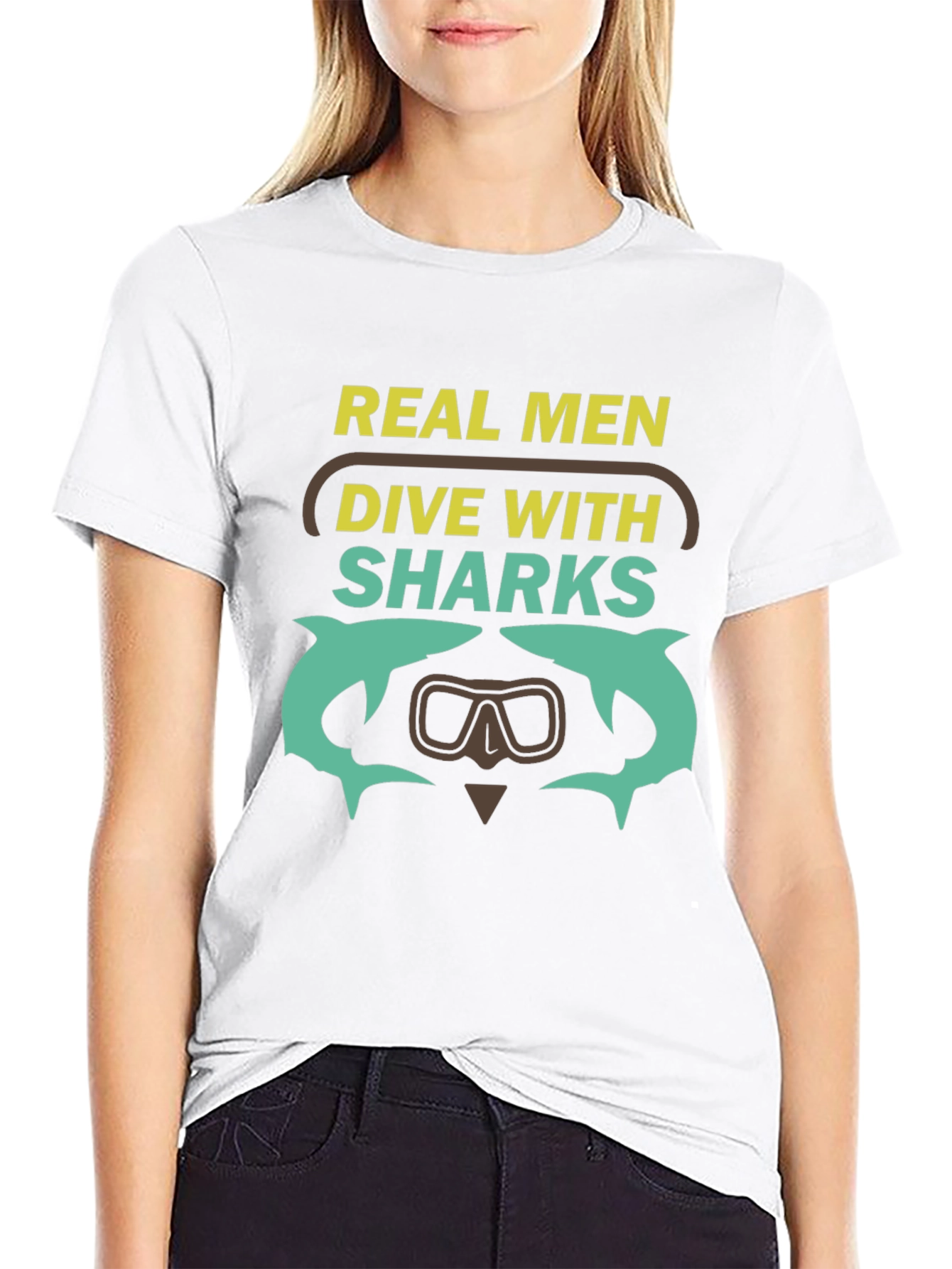 Real Men Dive With Sharks Graphic T-Shirt