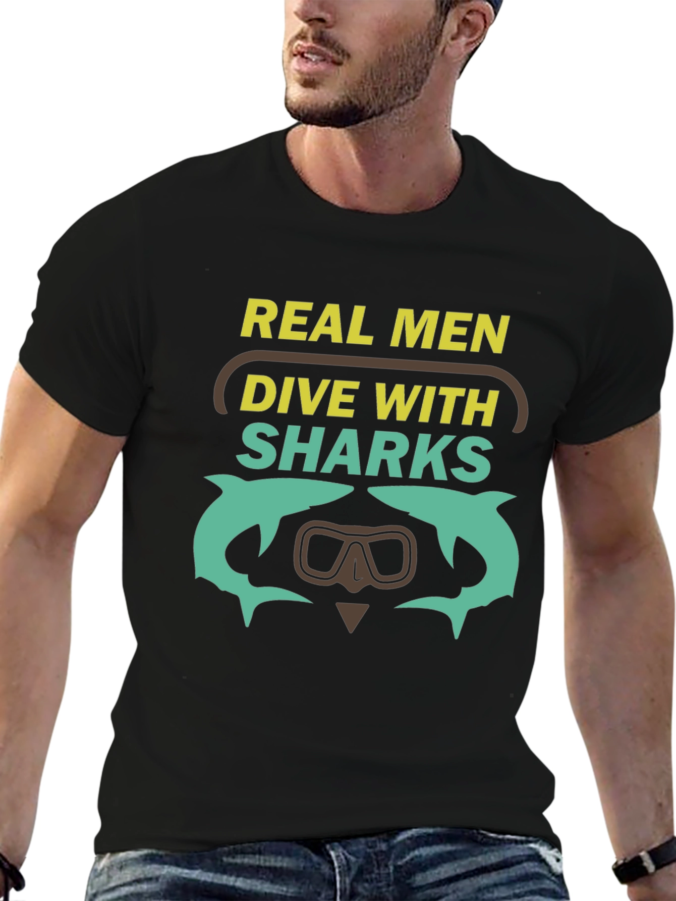 Real Men Dive With Sharks Graphic T-Shirt