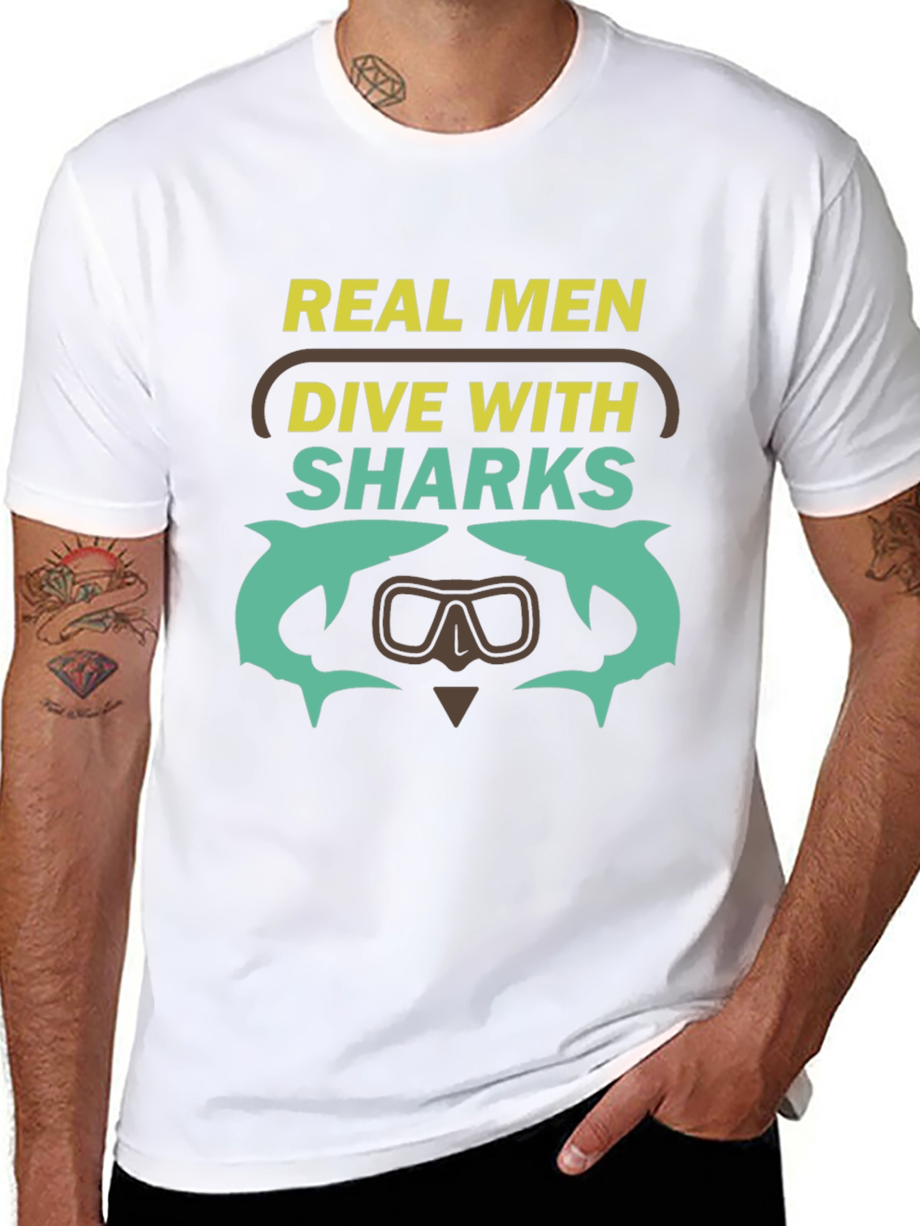 Real Men Dive With Sharks Graphic T-Shirt