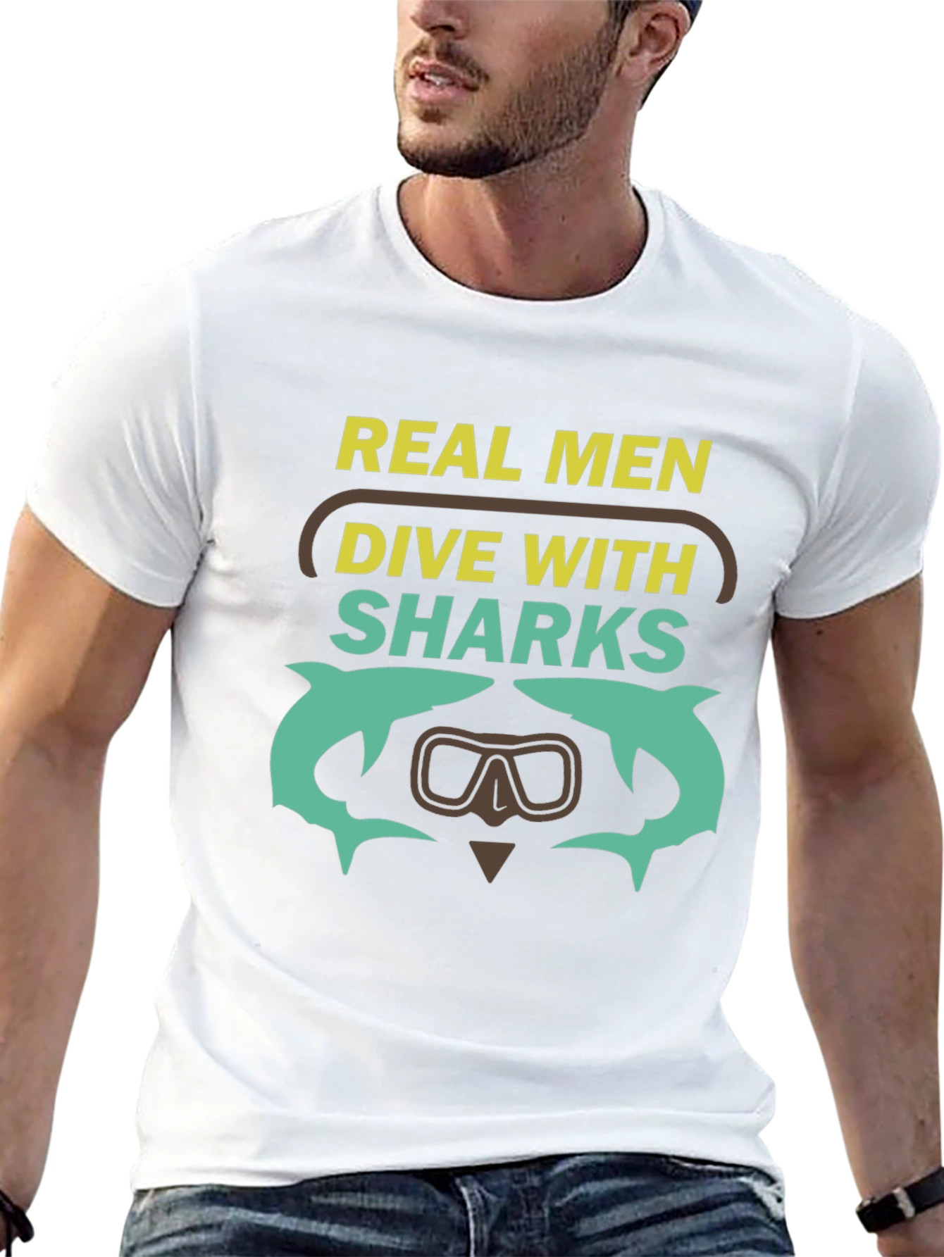 Real Men Dive With Sharks Graphic T-Shirt
