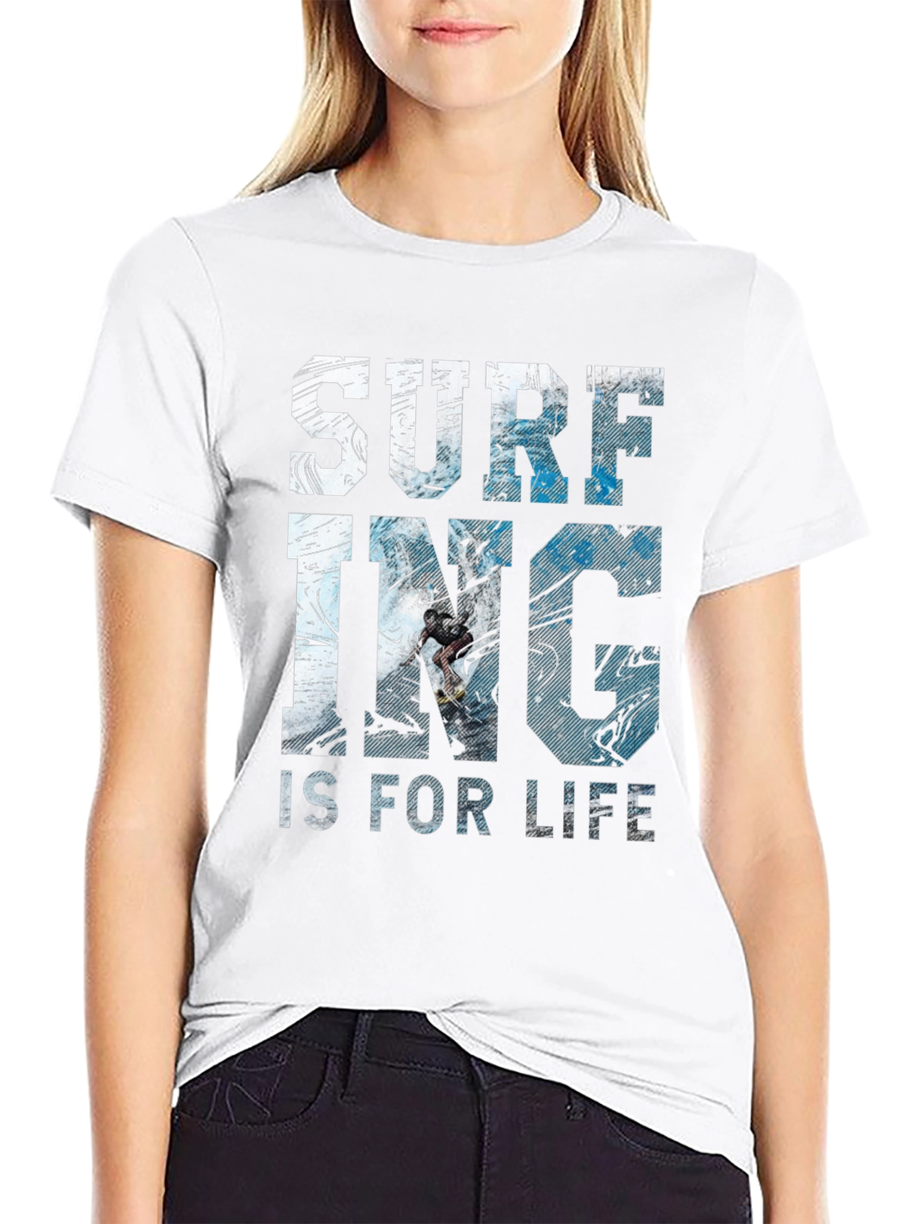Surfing Is For Life Graphic Tee - Black