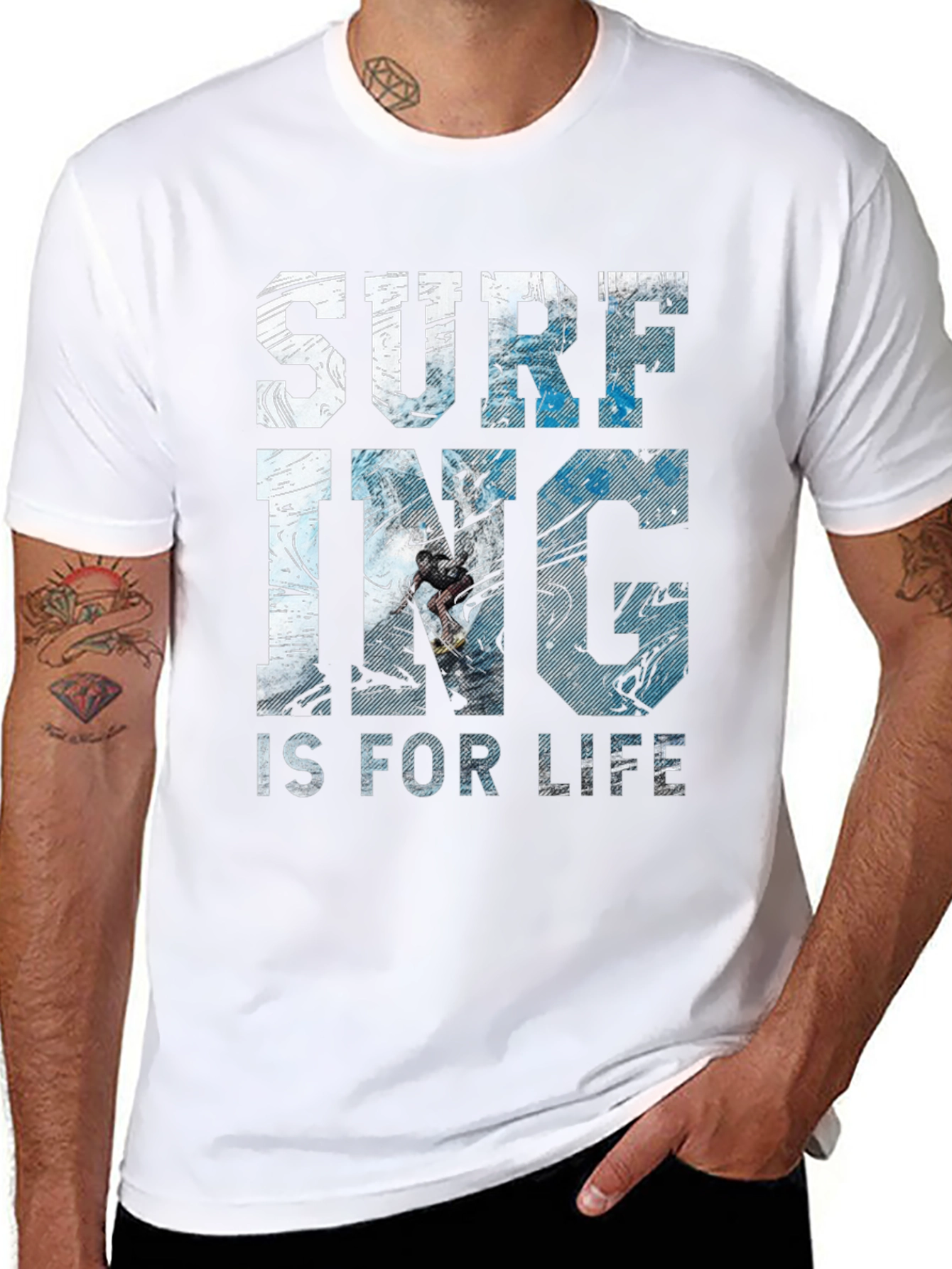 Surfing Is For Life Graphic Tee - Black