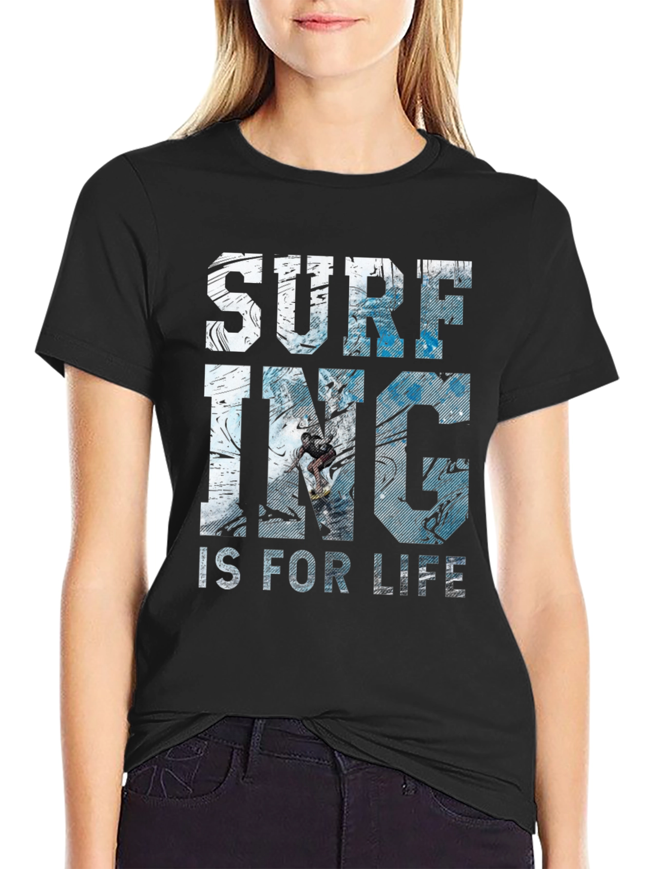 Surfing Is For Life Graphic Tee - Black