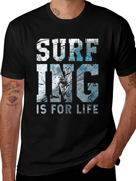Surfing Is For Life Graphic Tee - Black