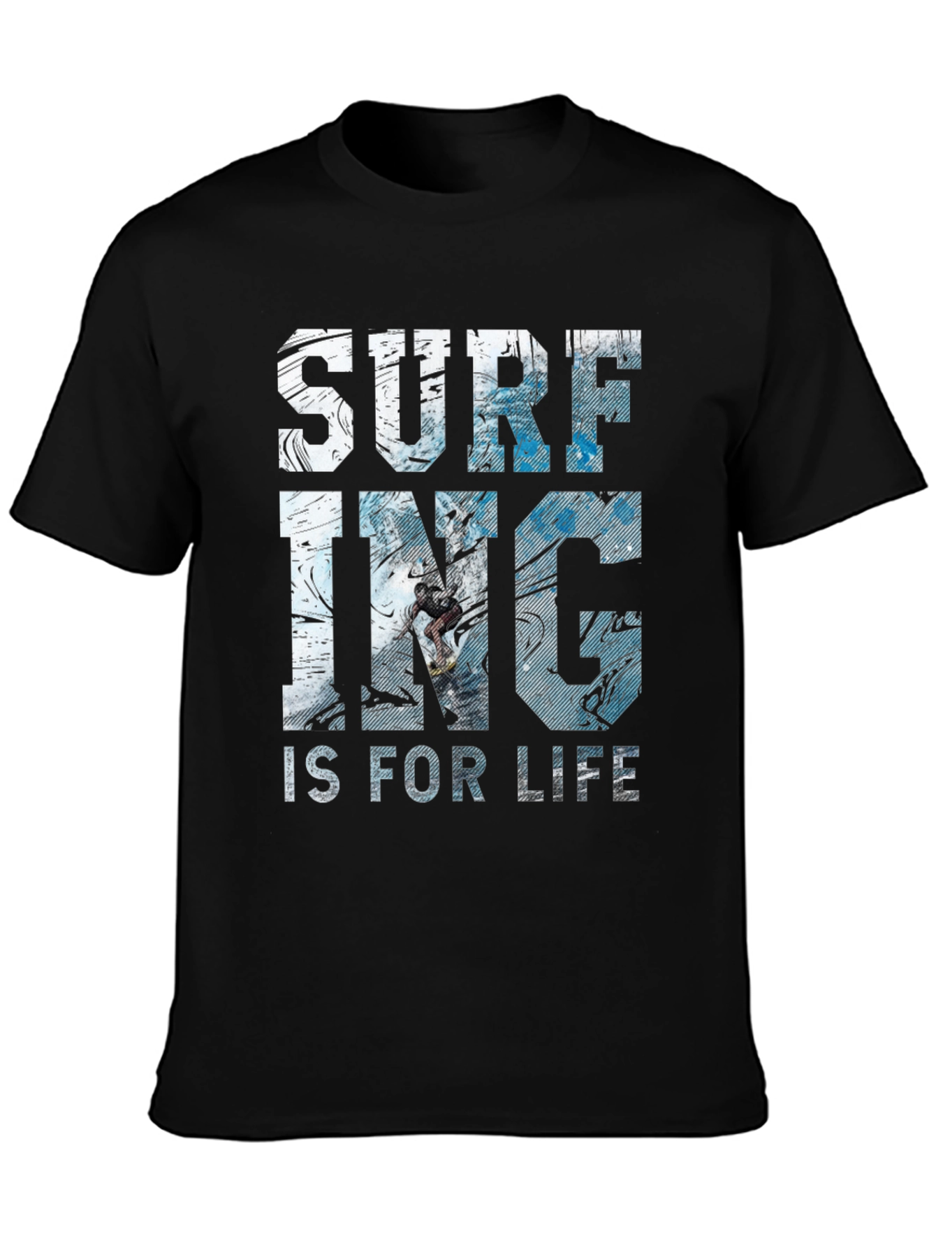 Surfing Is For Life Graphic Tee - Black