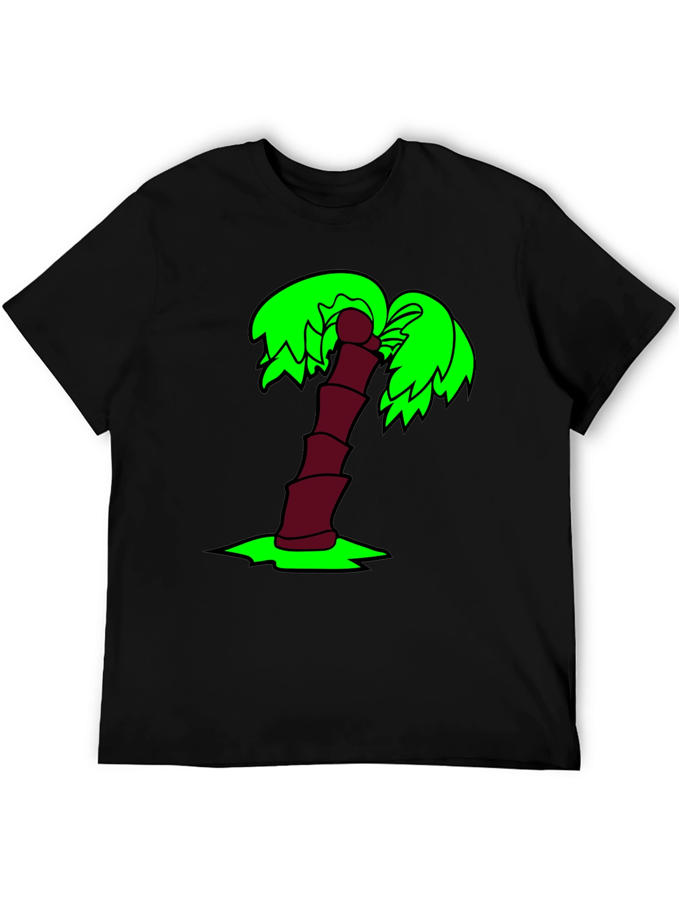 Cartoon Palm Tree Black T-Shirt