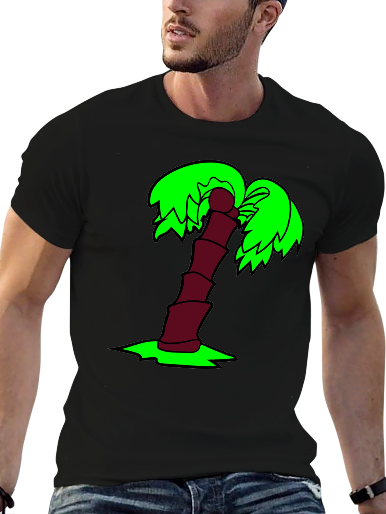 Cartoon Palm Tree Black T-Shirt