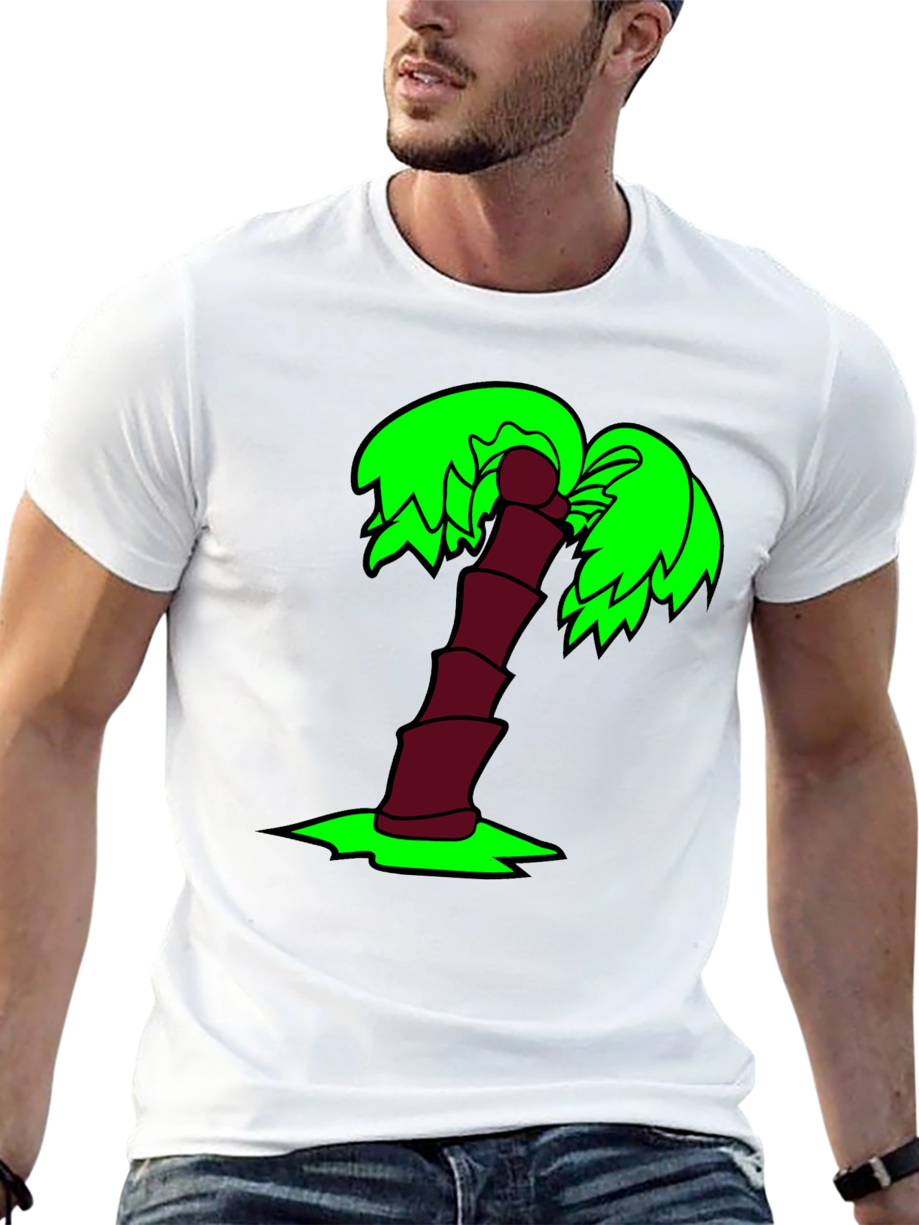 Cartoon Palm Tree Black T-Shirt