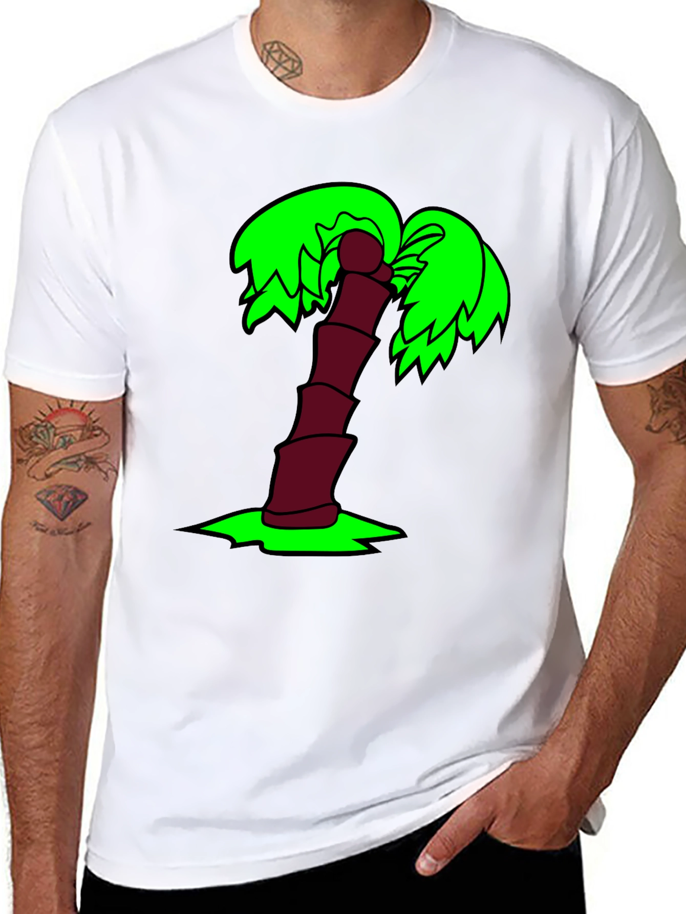 Cartoon Palm Tree Black T-Shirt