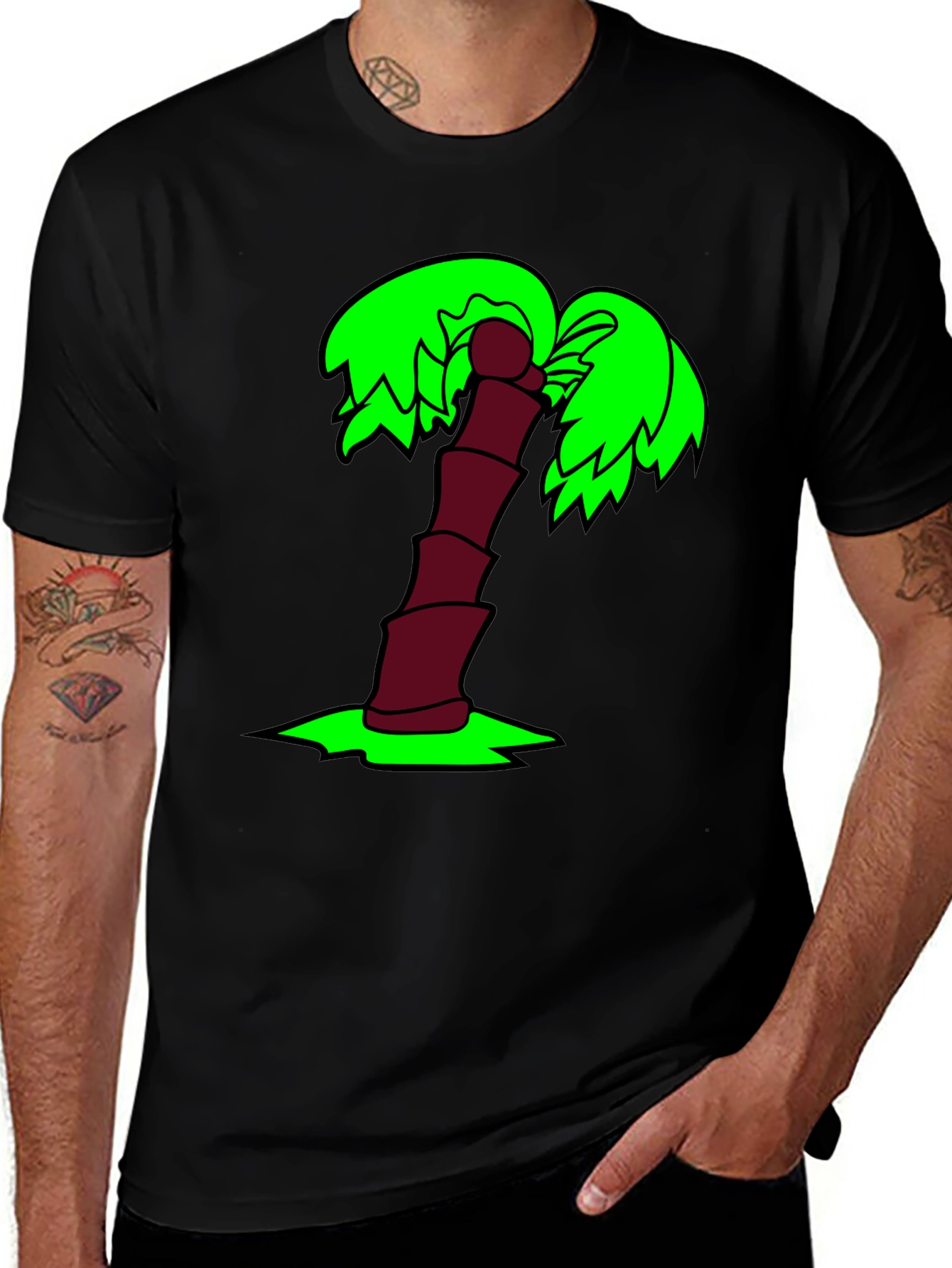 Cartoon Palm Tree Black T-Shirt