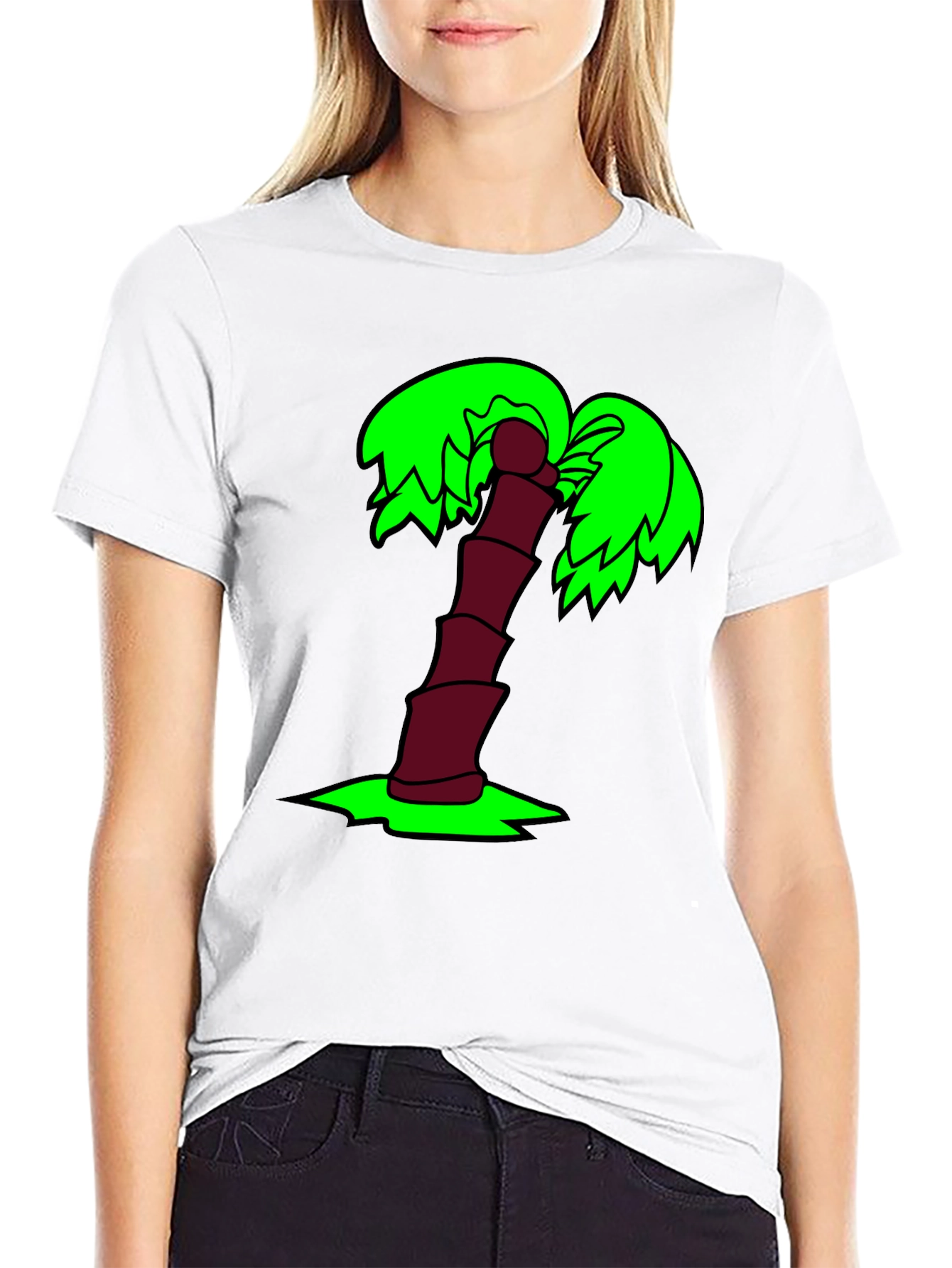 Cartoon Palm Tree Black T-Shirt