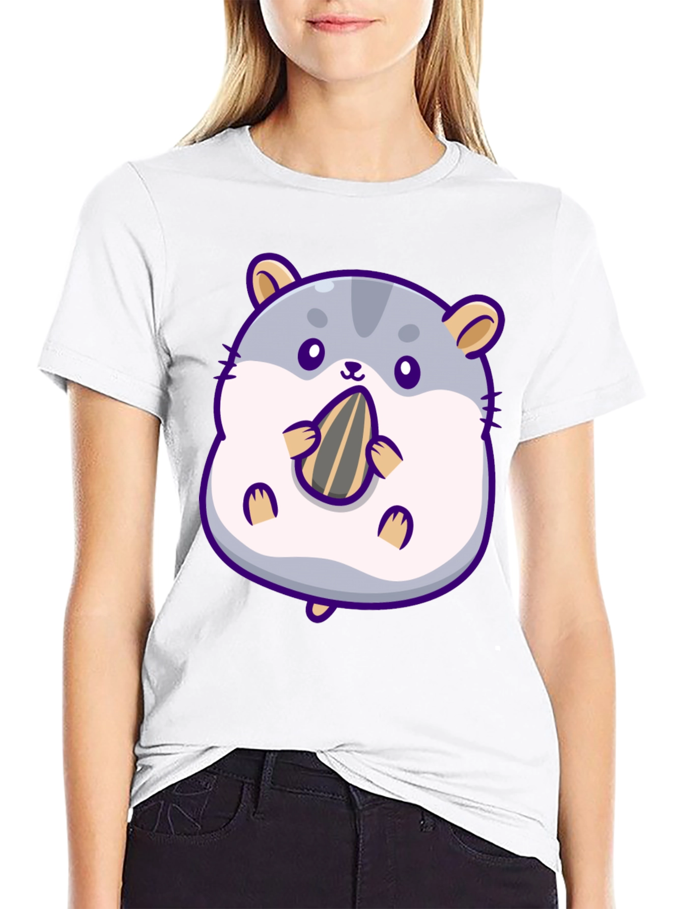 Cute Hamster Eating Seed Graphic T-Shirt
