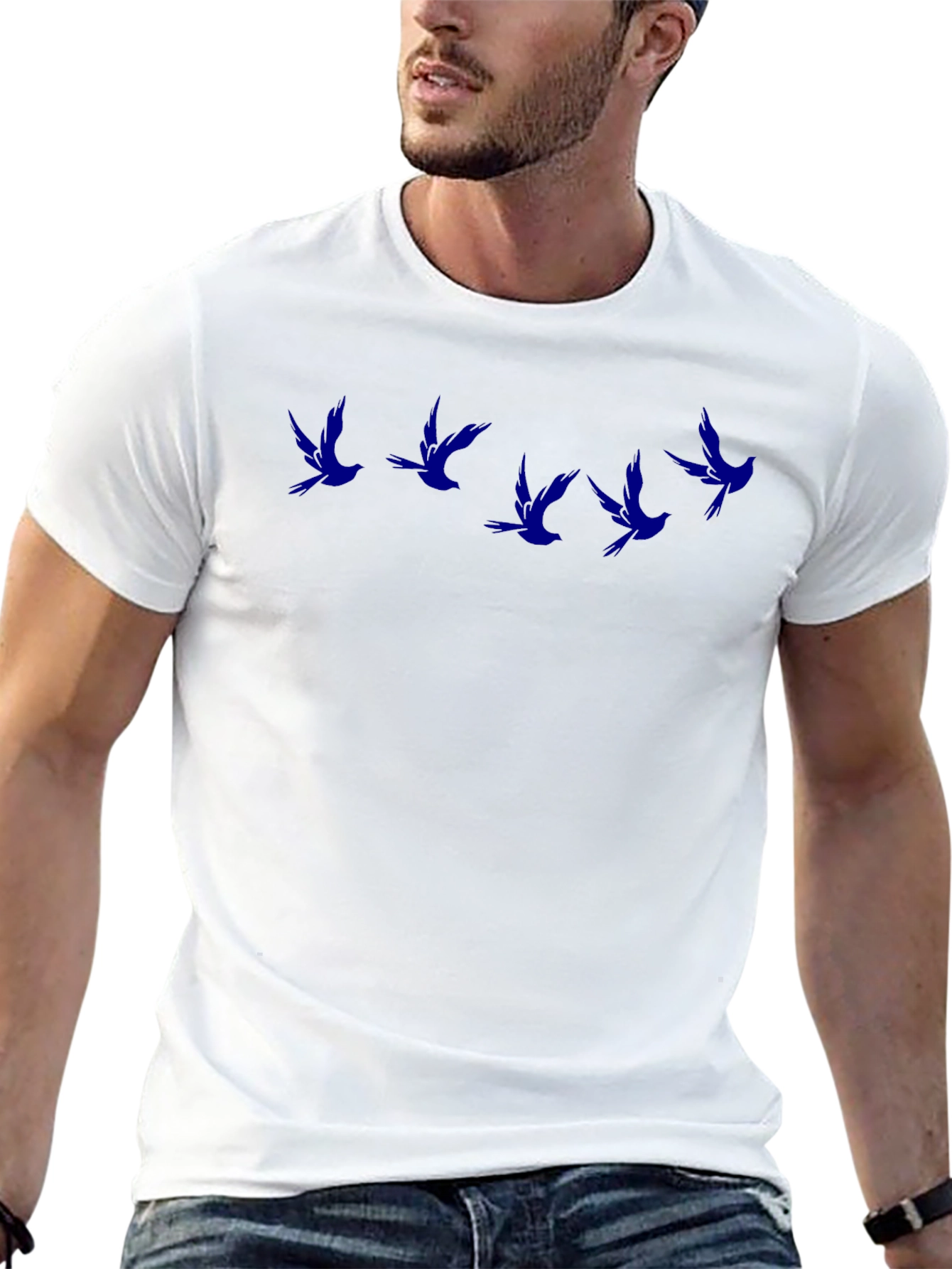 Flying Birds Graphic Tee - Casual Black T-Shirt