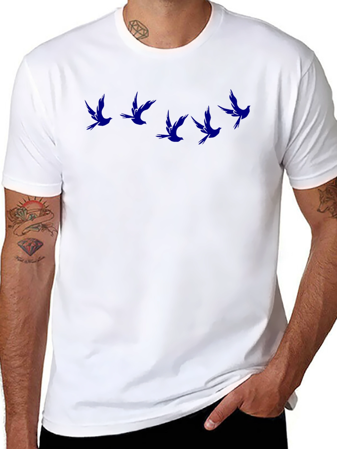 Flying Birds Graphic Tee - Casual Black T-Shirt