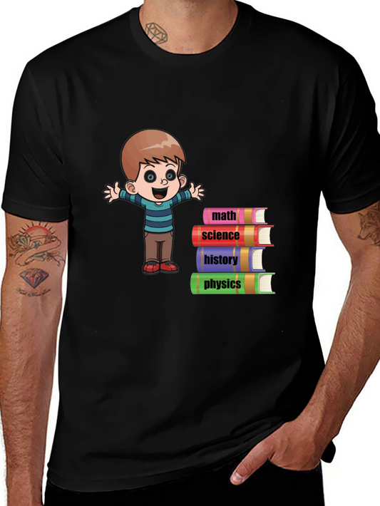 Boy with Books Black T-Shirt