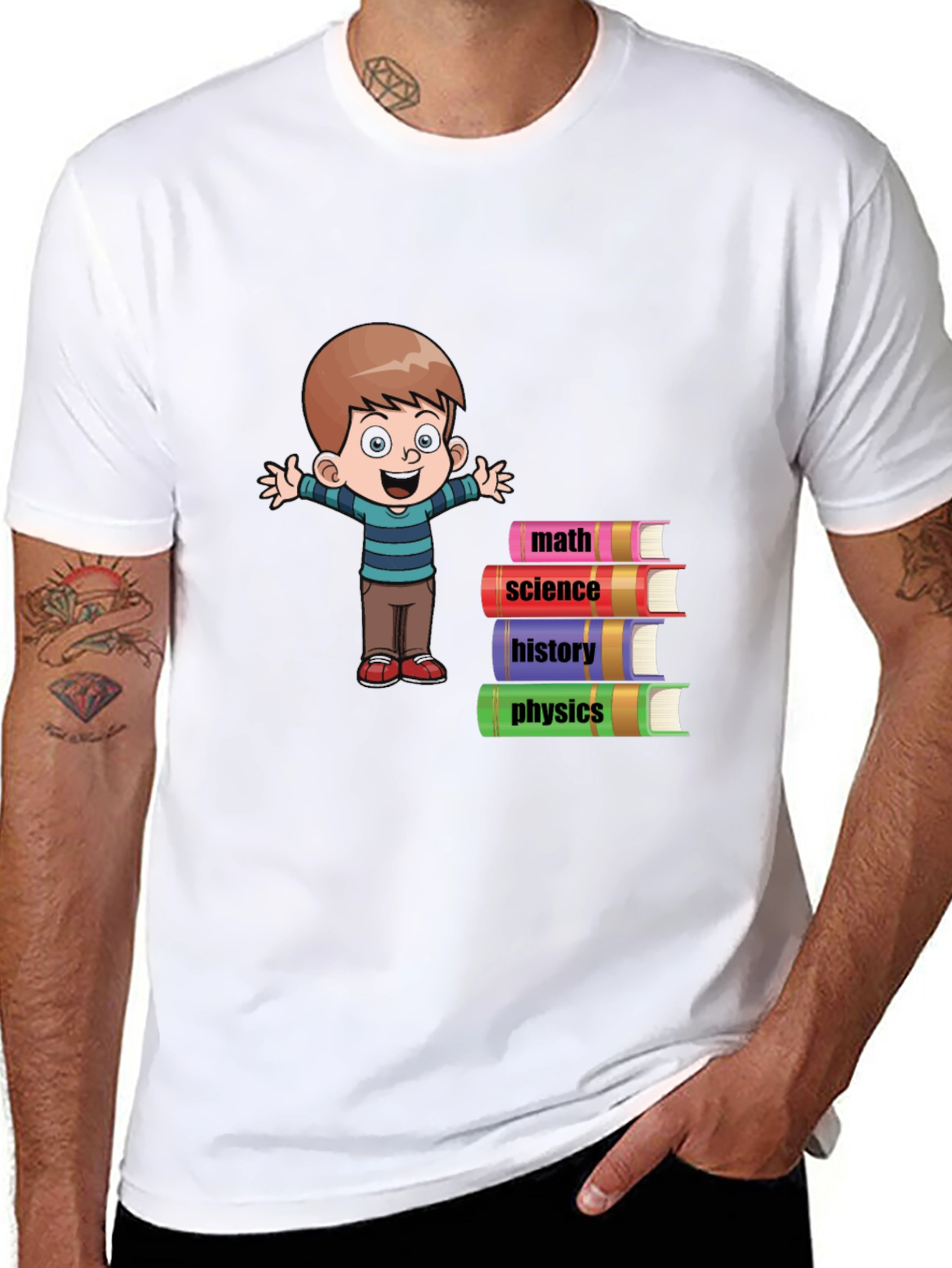 Boy with Books Black T-Shirt