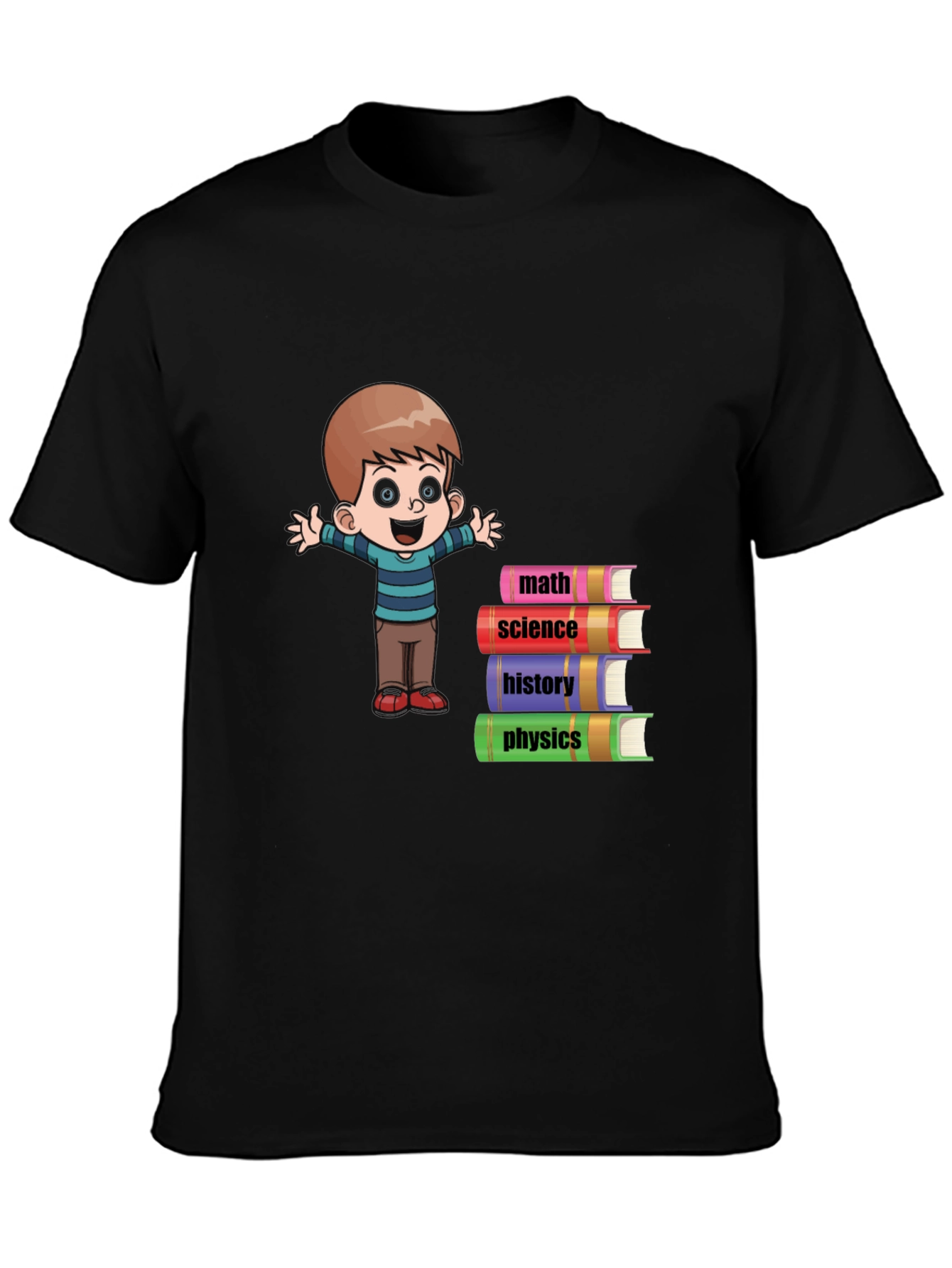 Boy with Books Black T-Shirt
