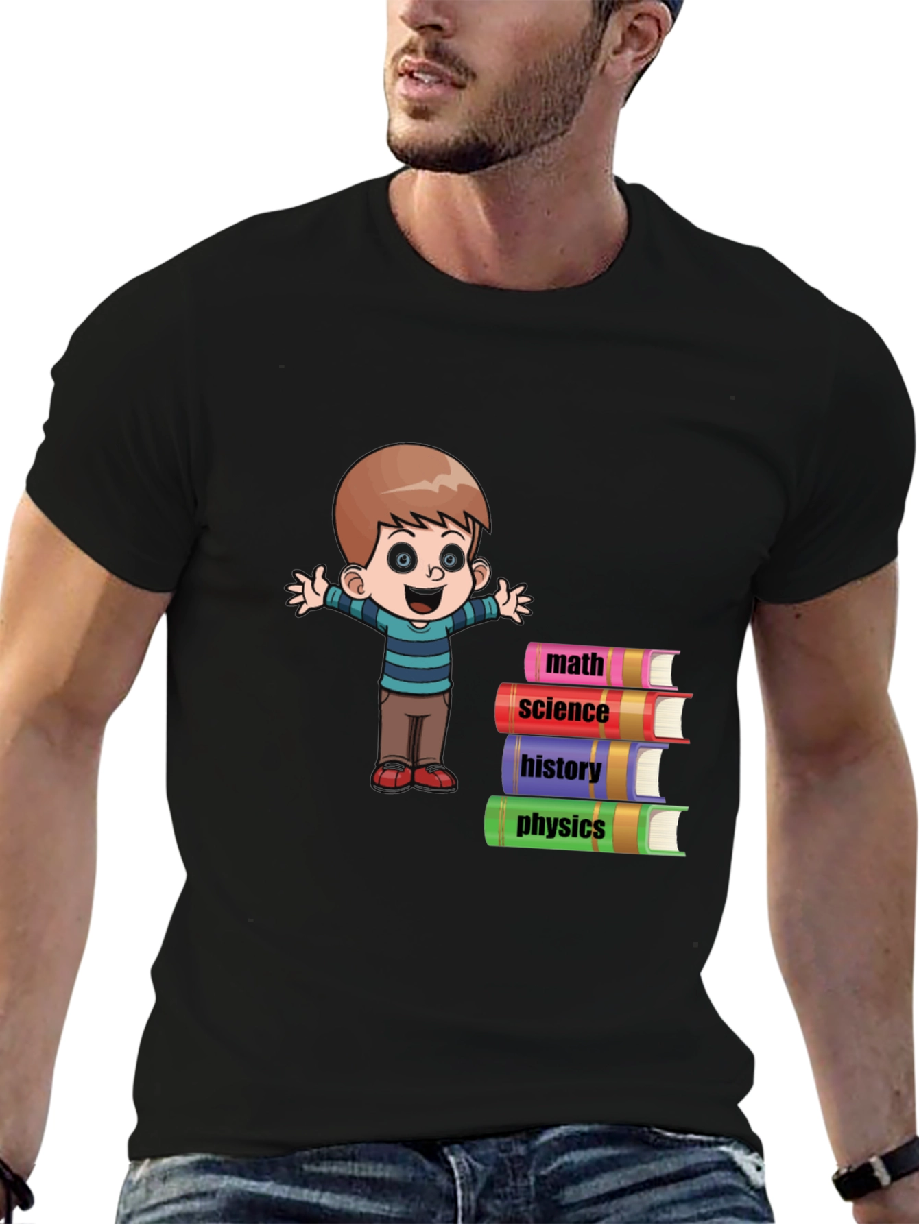 Boy with Books Black T-Shirt