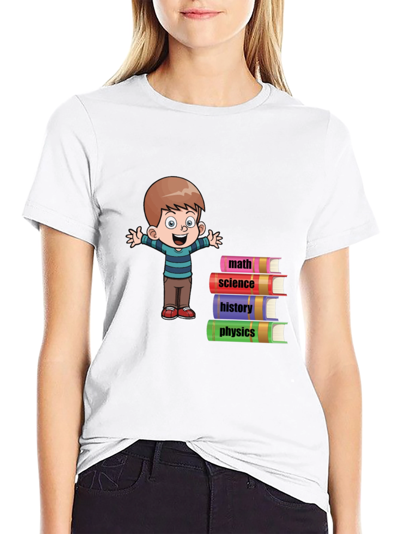 Boy with Books Black T-Shirt