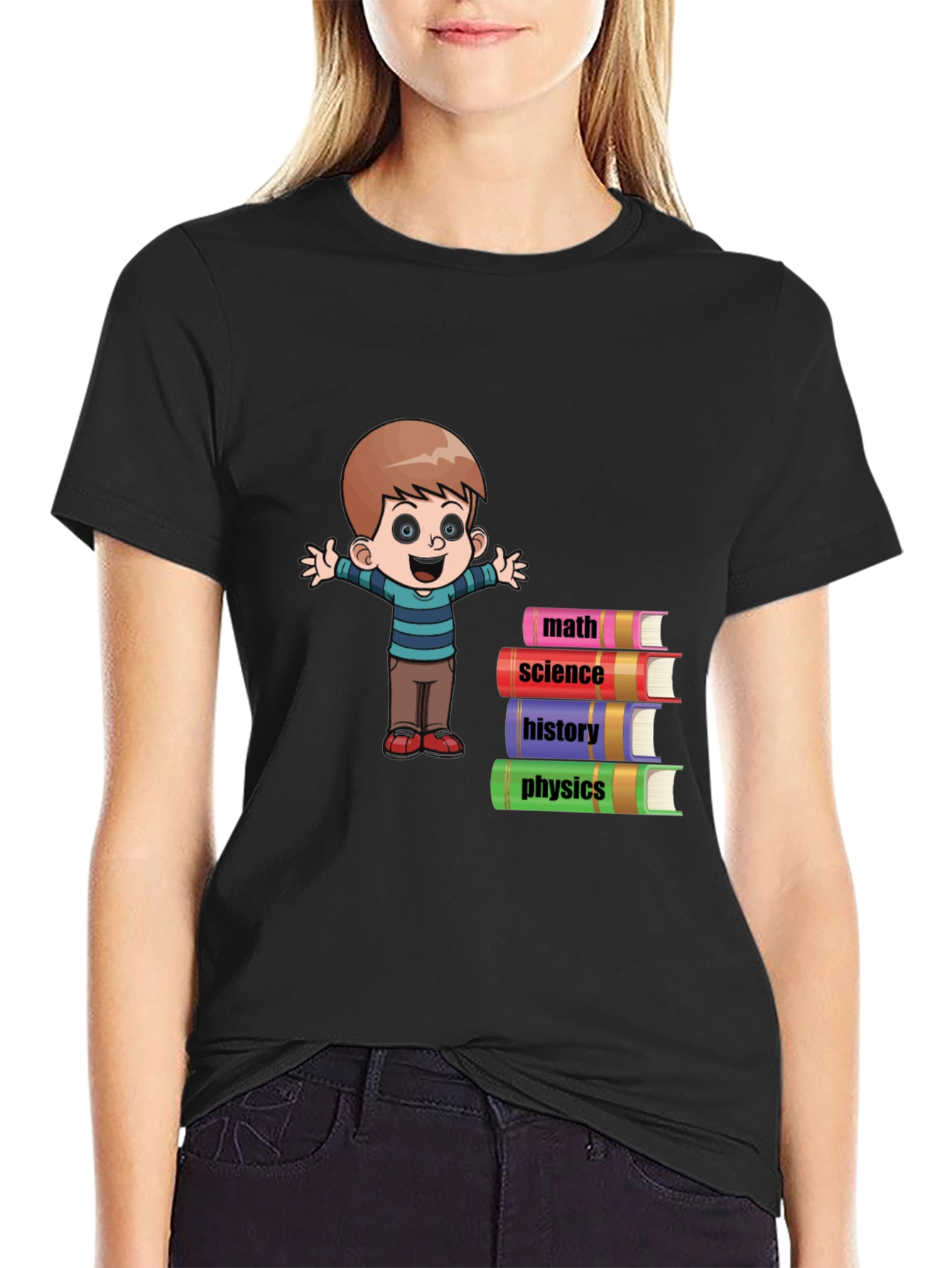Boy with Books Black T-Shirt