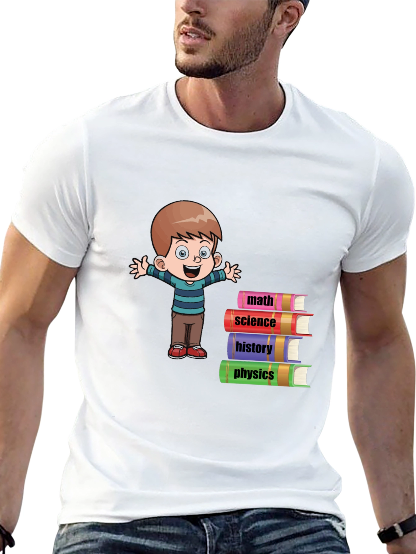 Boy with Books Black T-Shirt