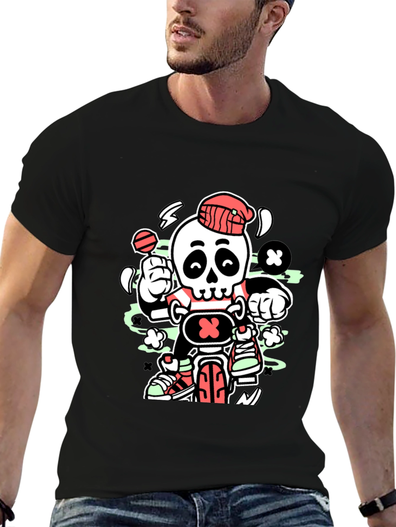 Skull Biker Graphic T-Shirt