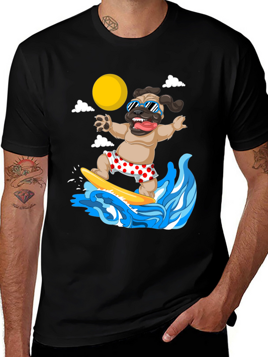 Surfing Pug T-Shirt - Funny Dog Tee