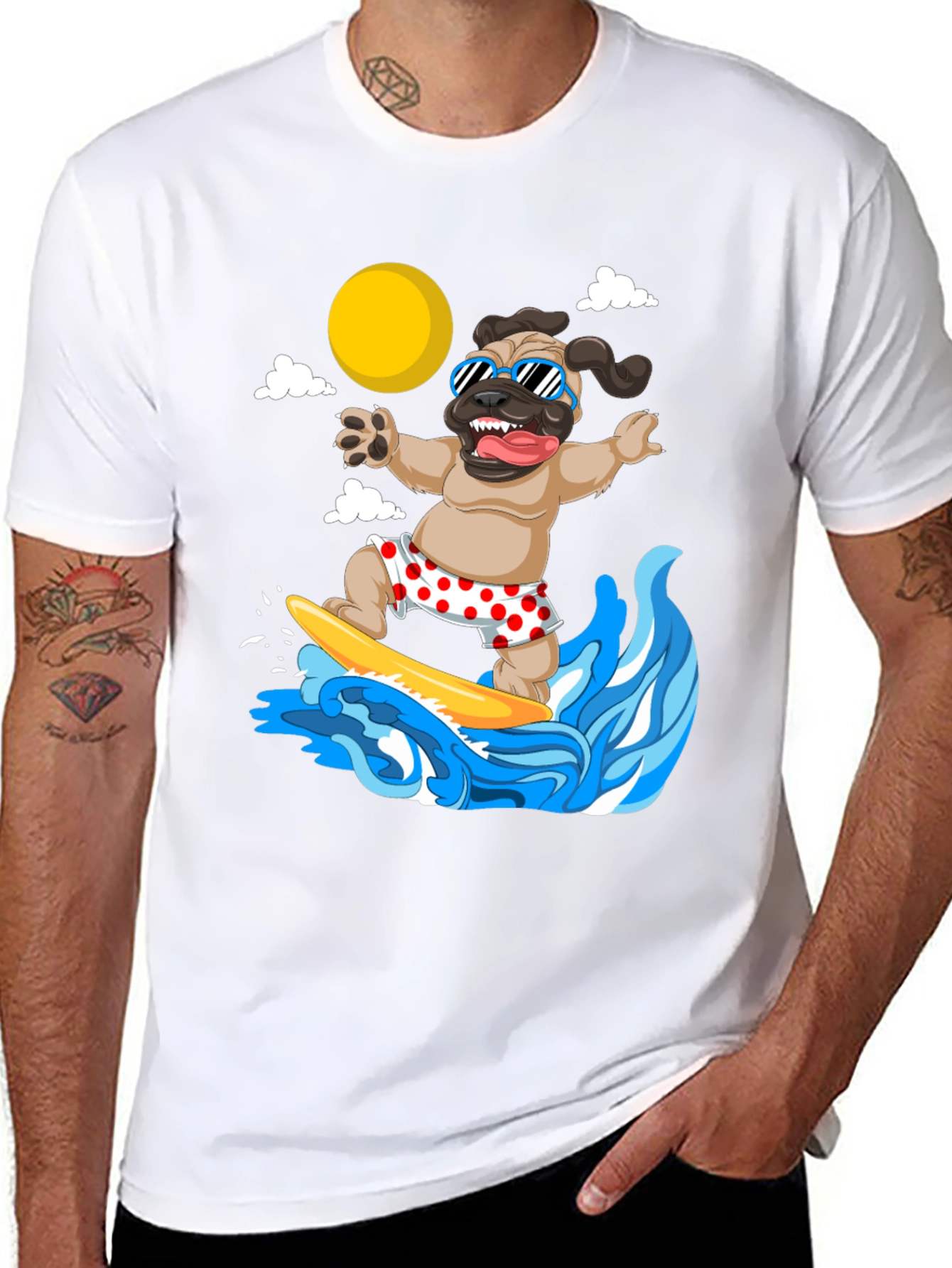 Surfing Pug T-Shirt - Funny Dog Tee