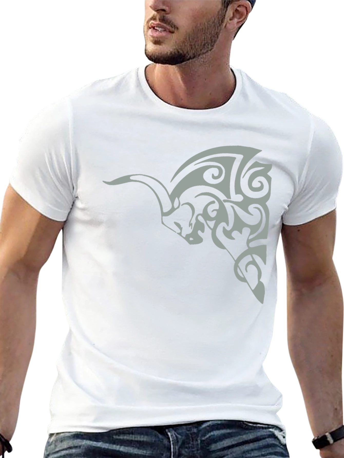 Tribal Bull Graphic Tee - Black Cotton Casual Wear