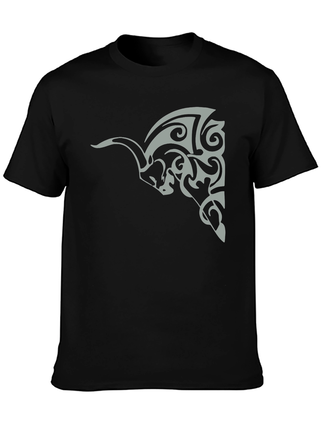 Tribal Bull Graphic Tee - Black Cotton Casual Wear