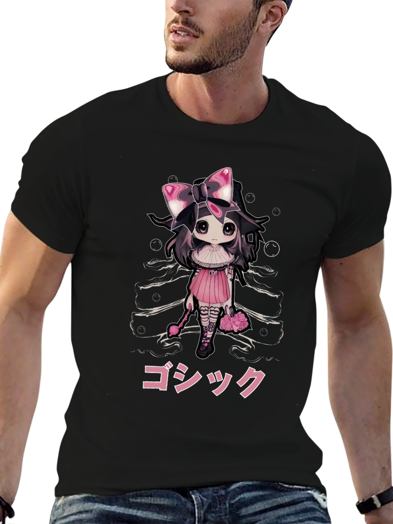 Gothic Anime Girl Black T-Shirt