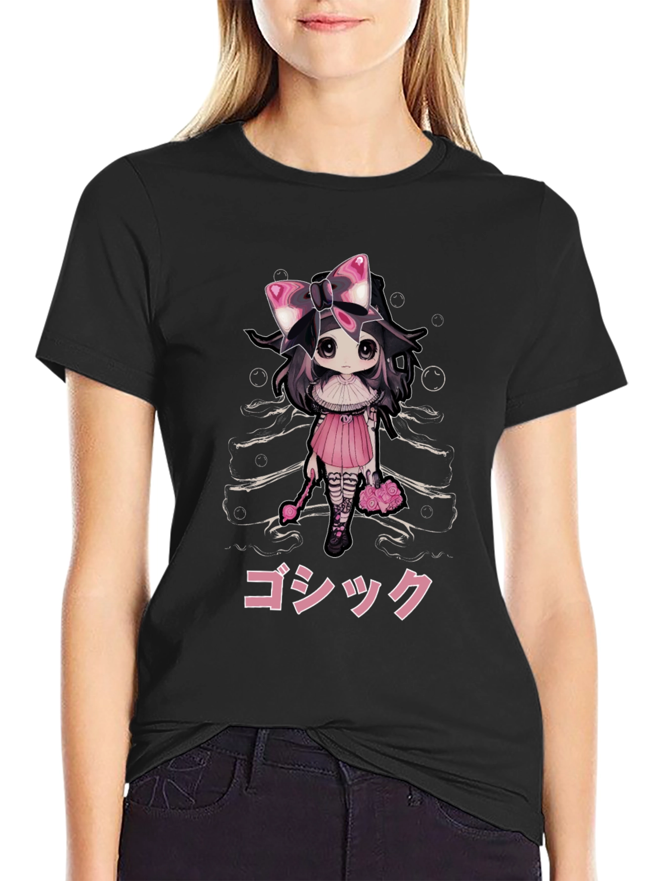 Gothic Anime Girl Black T-Shirt