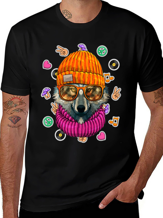 Cool Wolf Graphic Tee - Retro Hippie Style!