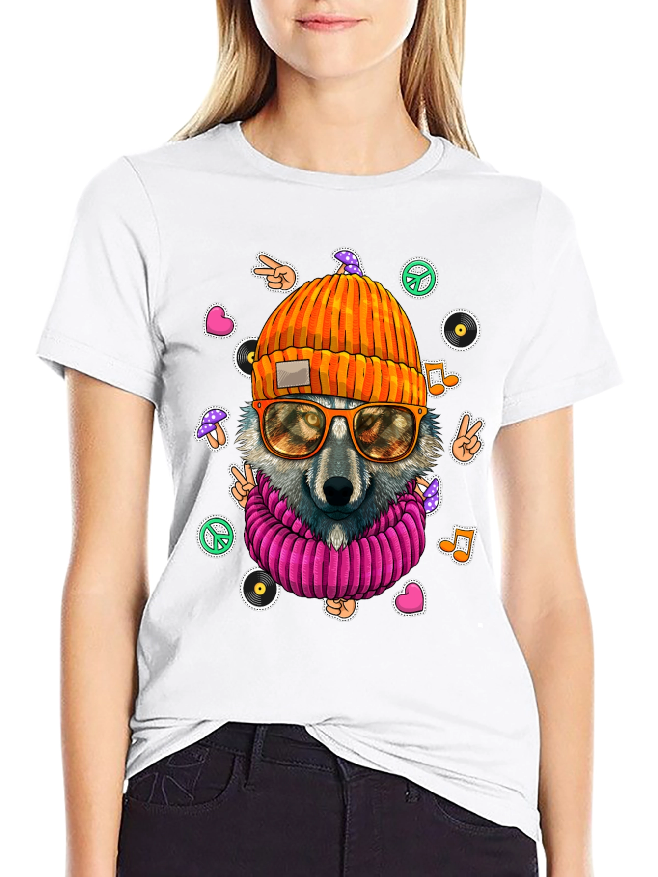 Cool Wolf Graphic Tee - Retro Hippie Style!