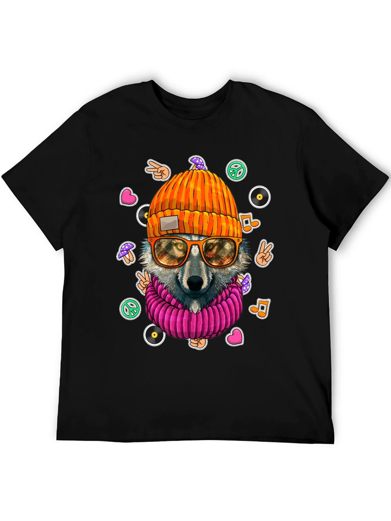 Cool Wolf Graphic Tee - Retro Hippie Style!