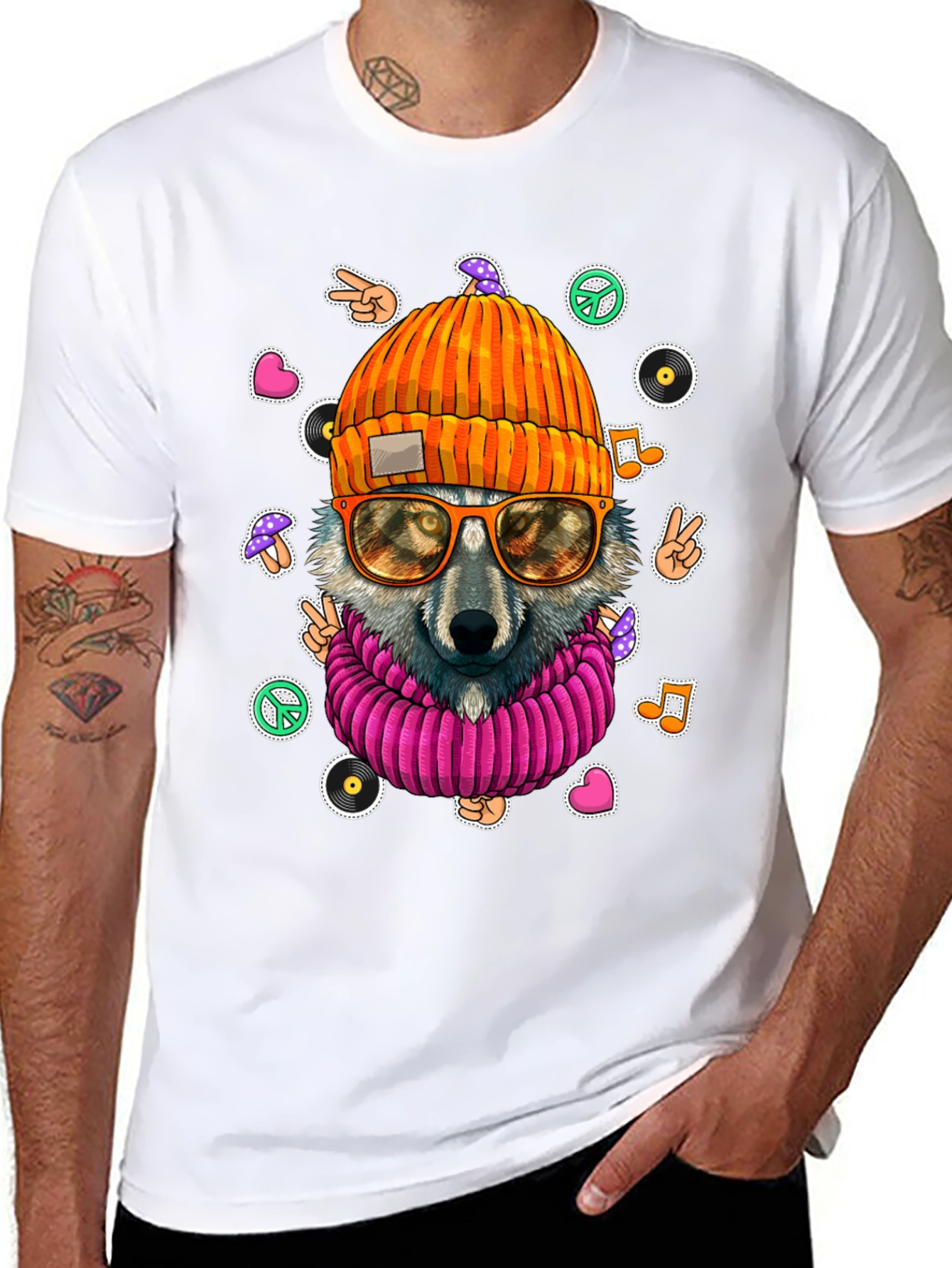 Cool Wolf Graphic Tee - Retro Hippie Style!