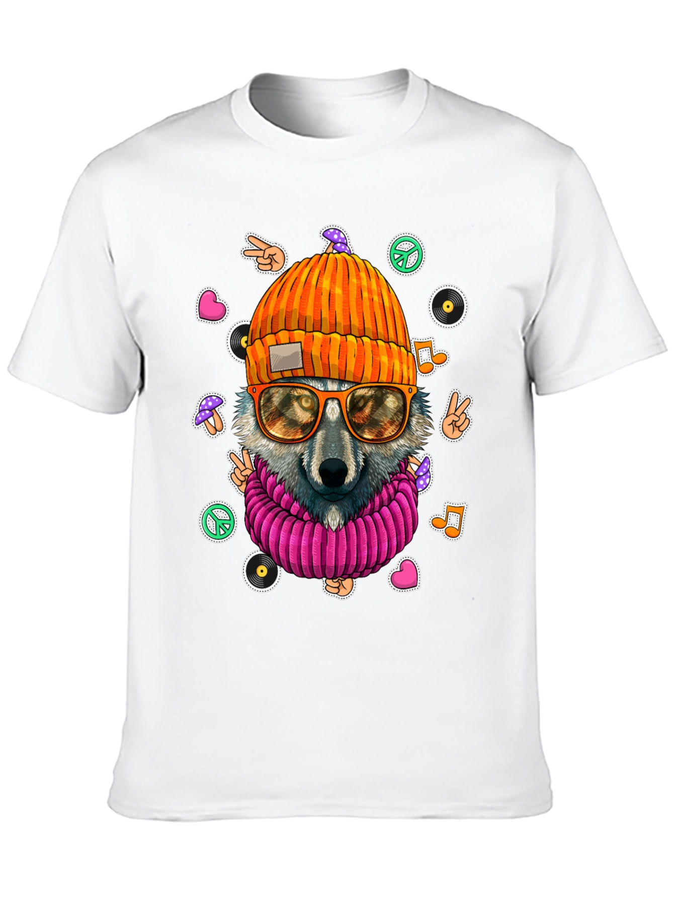 Cool Wolf Graphic Tee - Retro Hippie Style!
