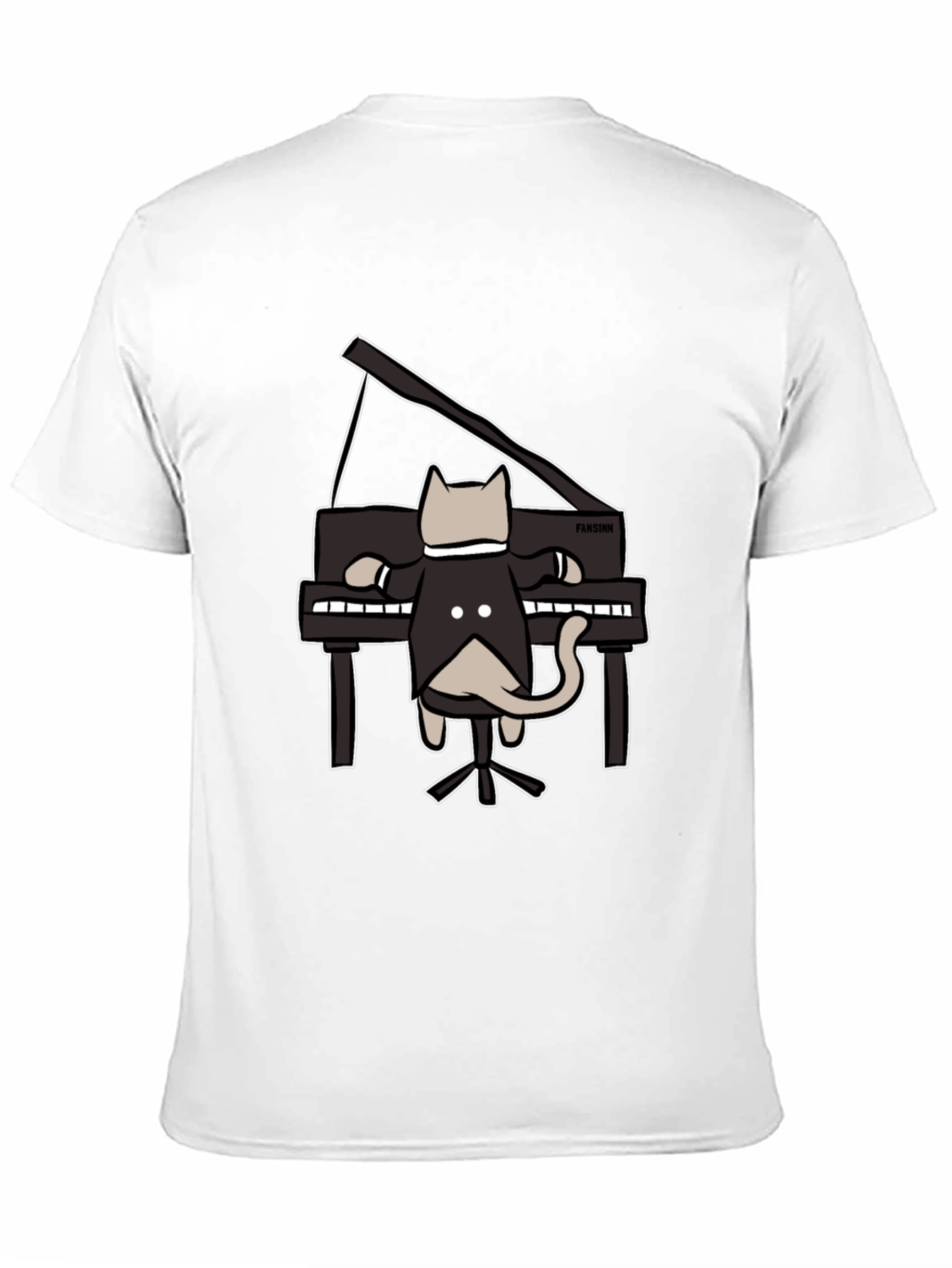 Cat Playing Piano Black T-Shirt