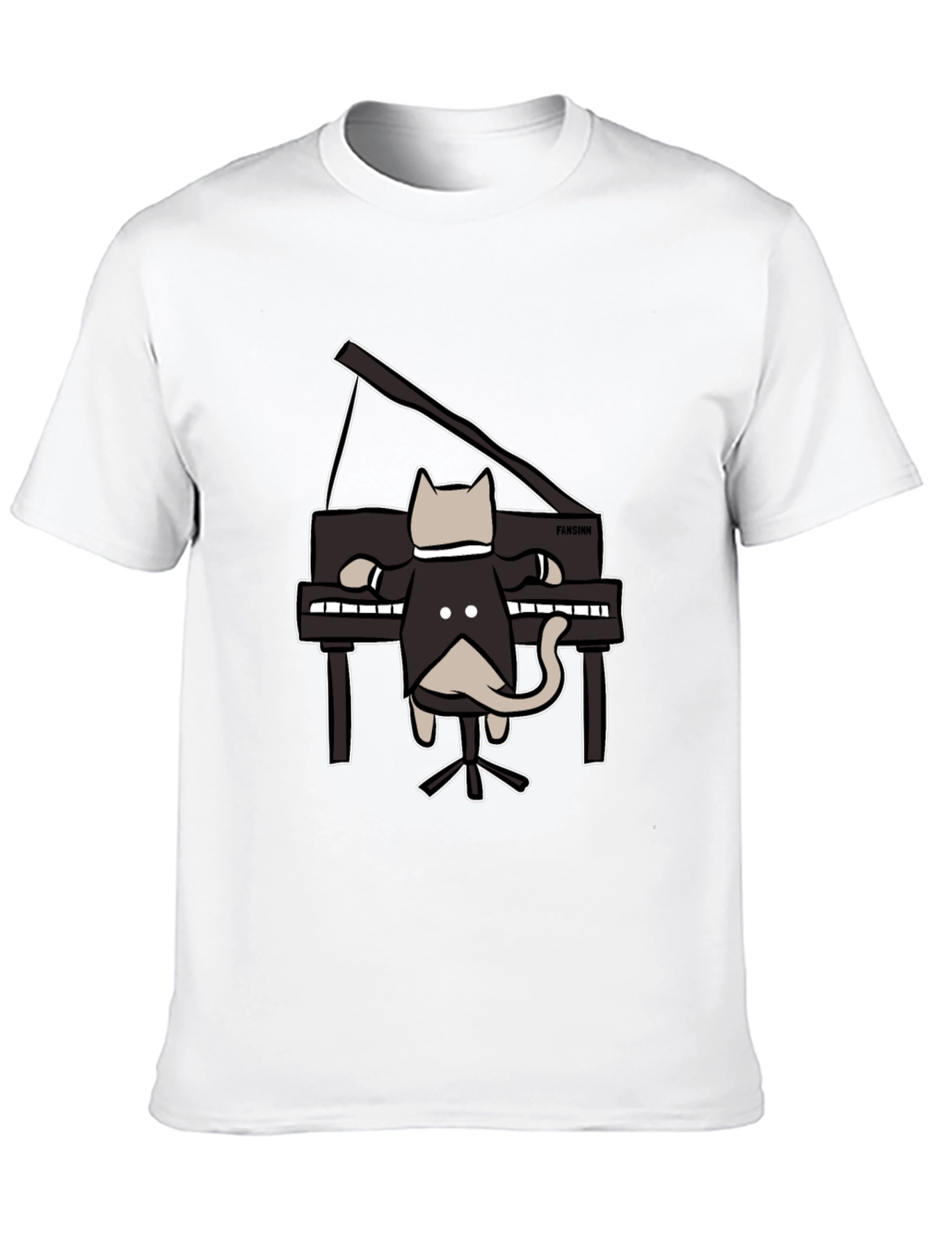 Cat Playing Piano Black T-Shirt