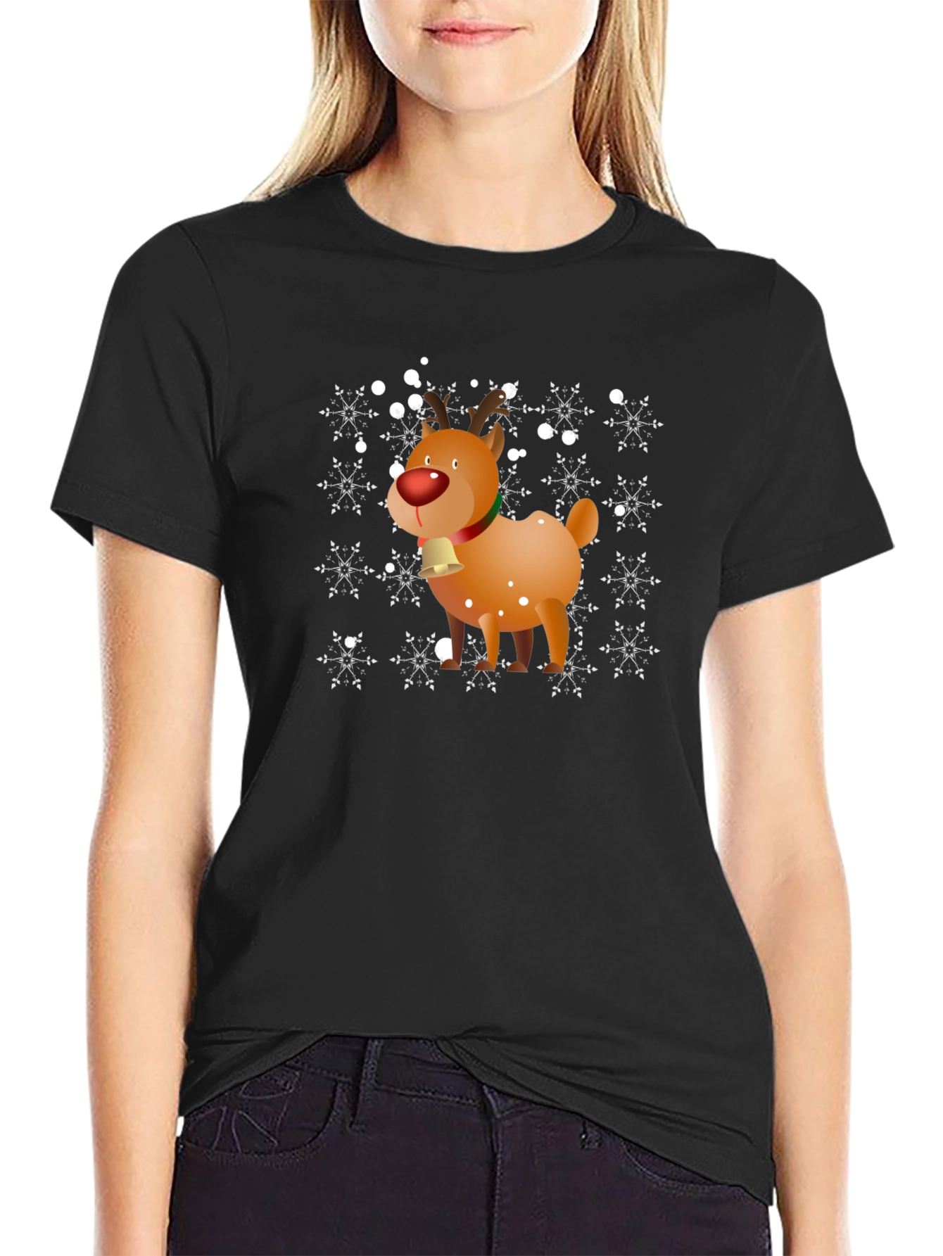 Christmas Reindeer Snowflake Graphic T-Shirt