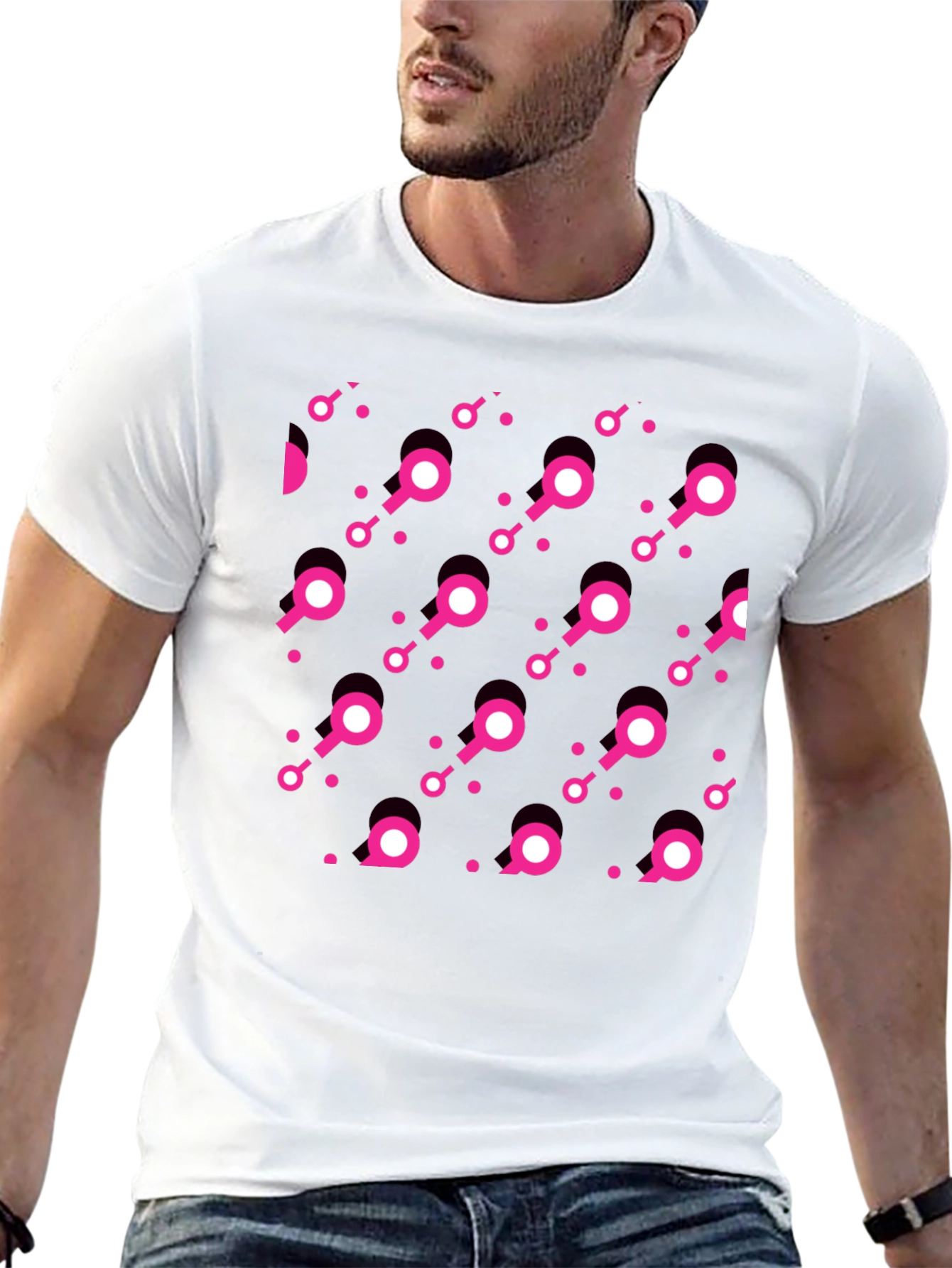 Modern Pink Pattern Black T-Shirt